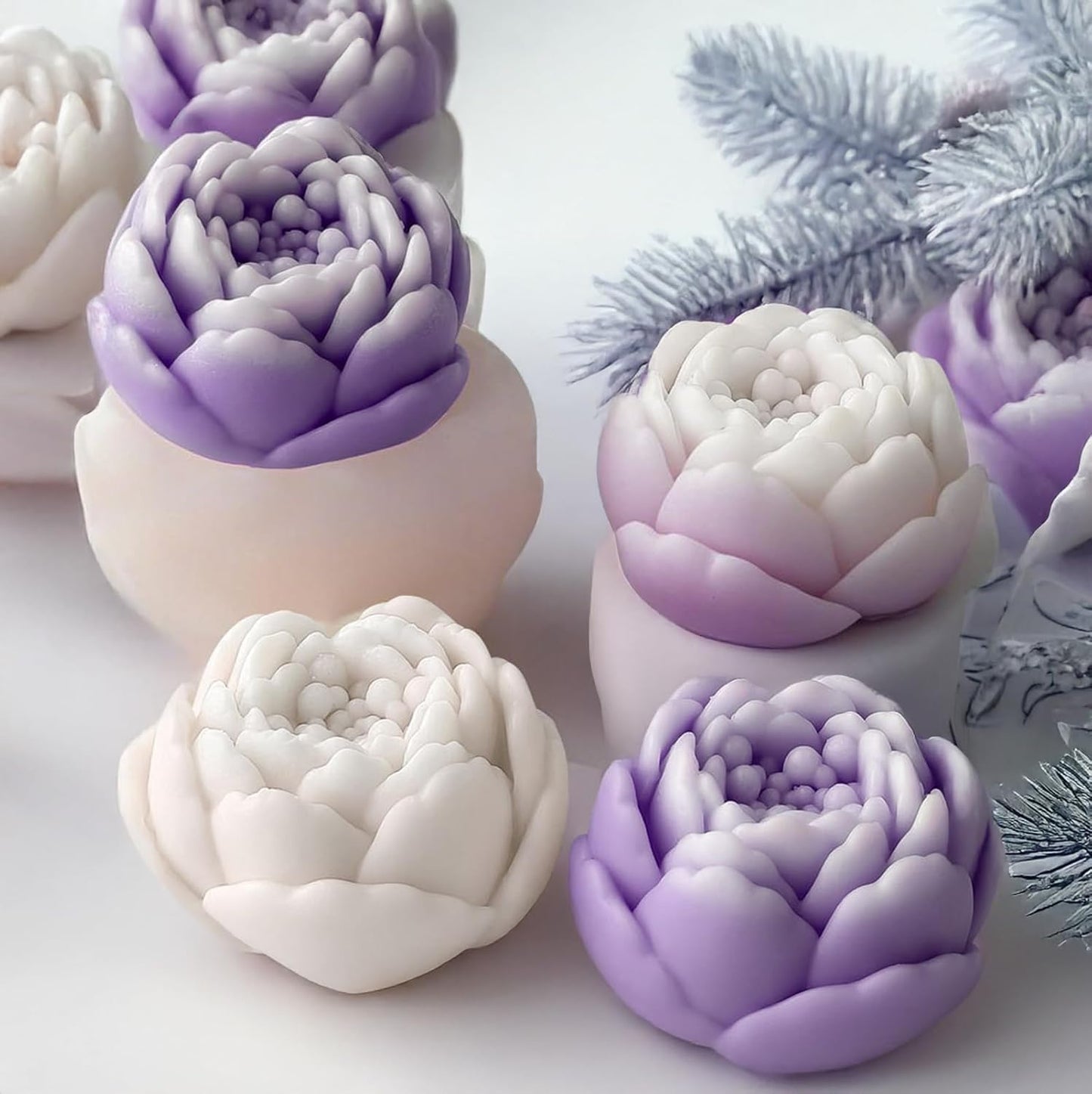 4pcs Large Flower Silicone Candle Molds,Reusable 3D Mold for Soap, Baking, Chocolate, Ice, Wax Resin Crafts, Rose Lotus Hibiscus Peony, Non-Stick, Easy Release Clean, DIY Gift for Bakers
