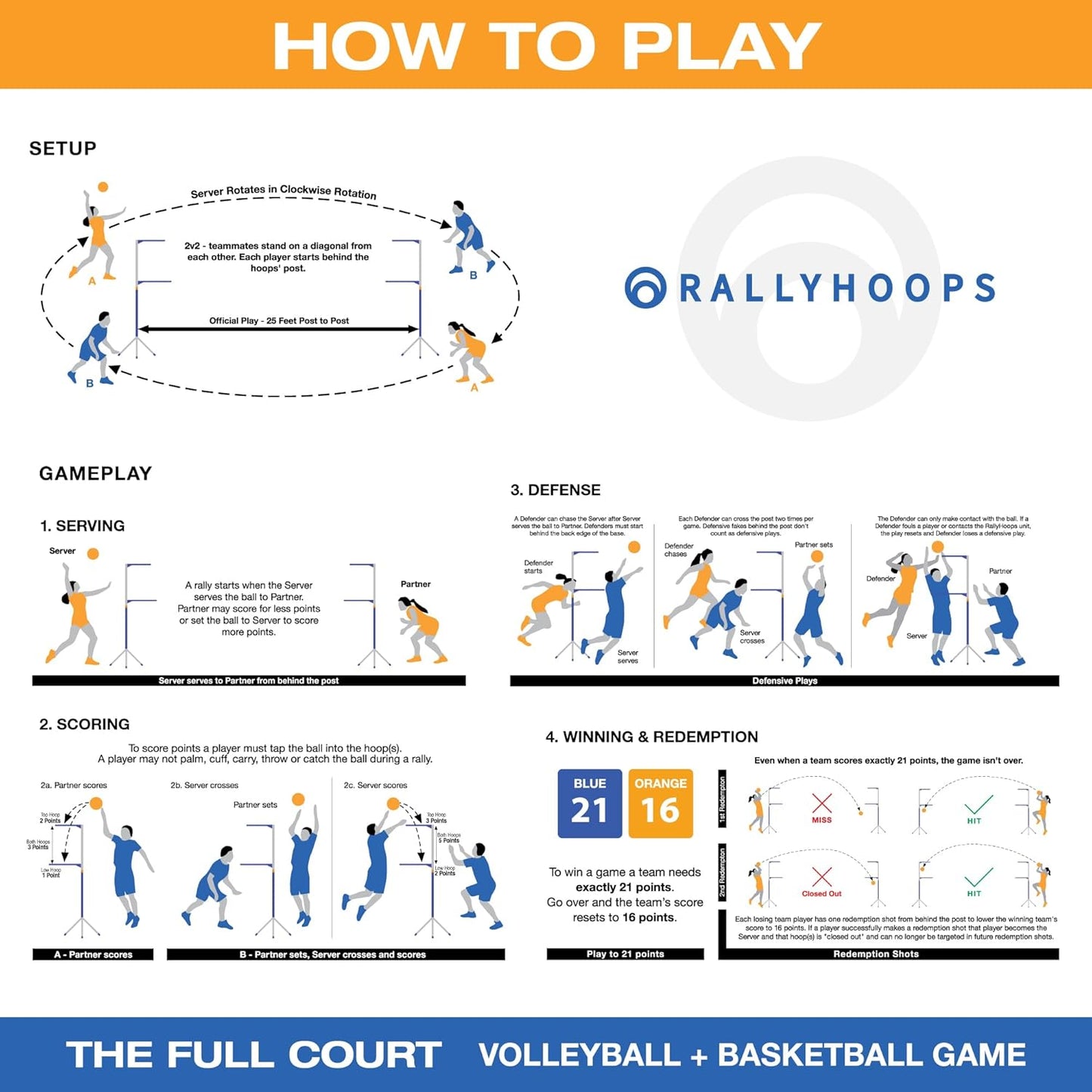 7 FT - World’s First Sports Game to Mash Volleyball & Basketball - Setup in Seconds - Quick & Easy to Learn Full Court Volleyball & Basketball Game - Fun to Play - for All Ages