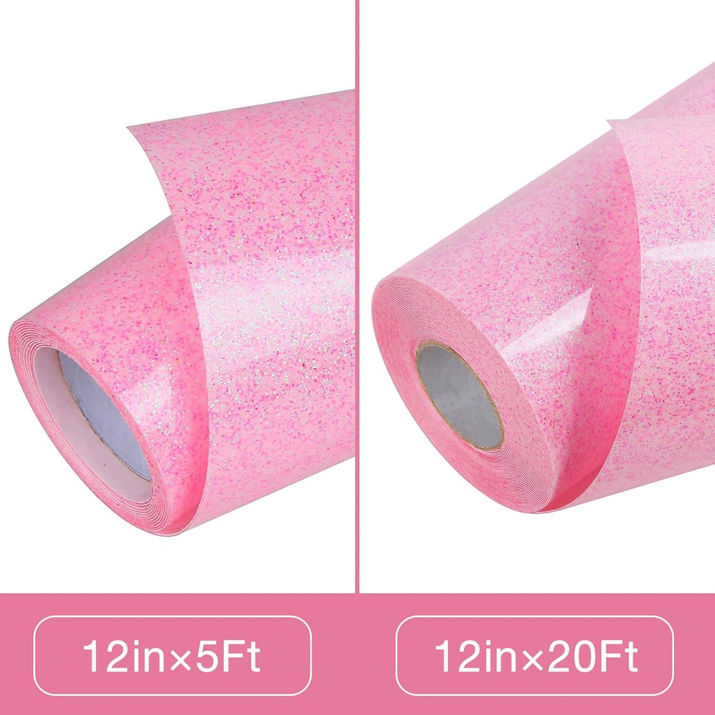 TORC Pink Glitter HTV Heat Transfer Vinyl Large Roll 12 inch x 20 ft Sparkly Iron on Vinyl for T Shirts Crafts