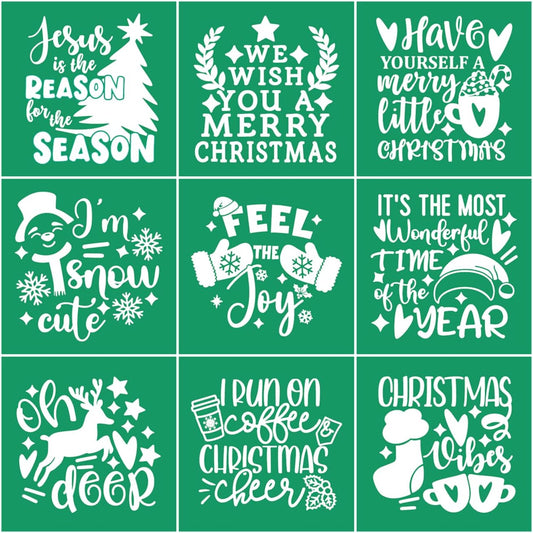 Reusable Self Adhesive Silk Screen Stencil Christmas Tree Snowman Deer Joy Stencils Silk Screen Transfer Winter Xmas Mesh Stencil for Craft on Wood, Fabric, Mug, Window, DIY Home Christmas Decor