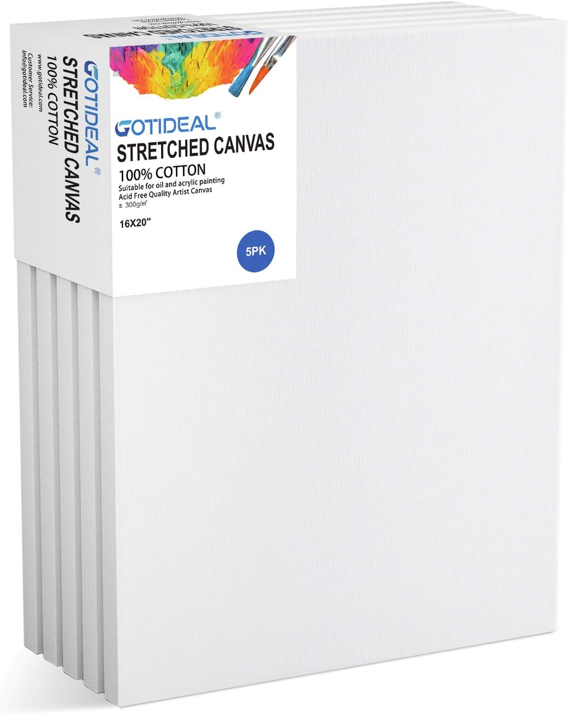 GOTIDEAL Stretched Canvas, 16x20 Inch Set of 5, Primed White - 100% Cotton Artist Canvas Boards for Painting, Acrylic Pouring, Oil Paint Dry & Wet Art Media