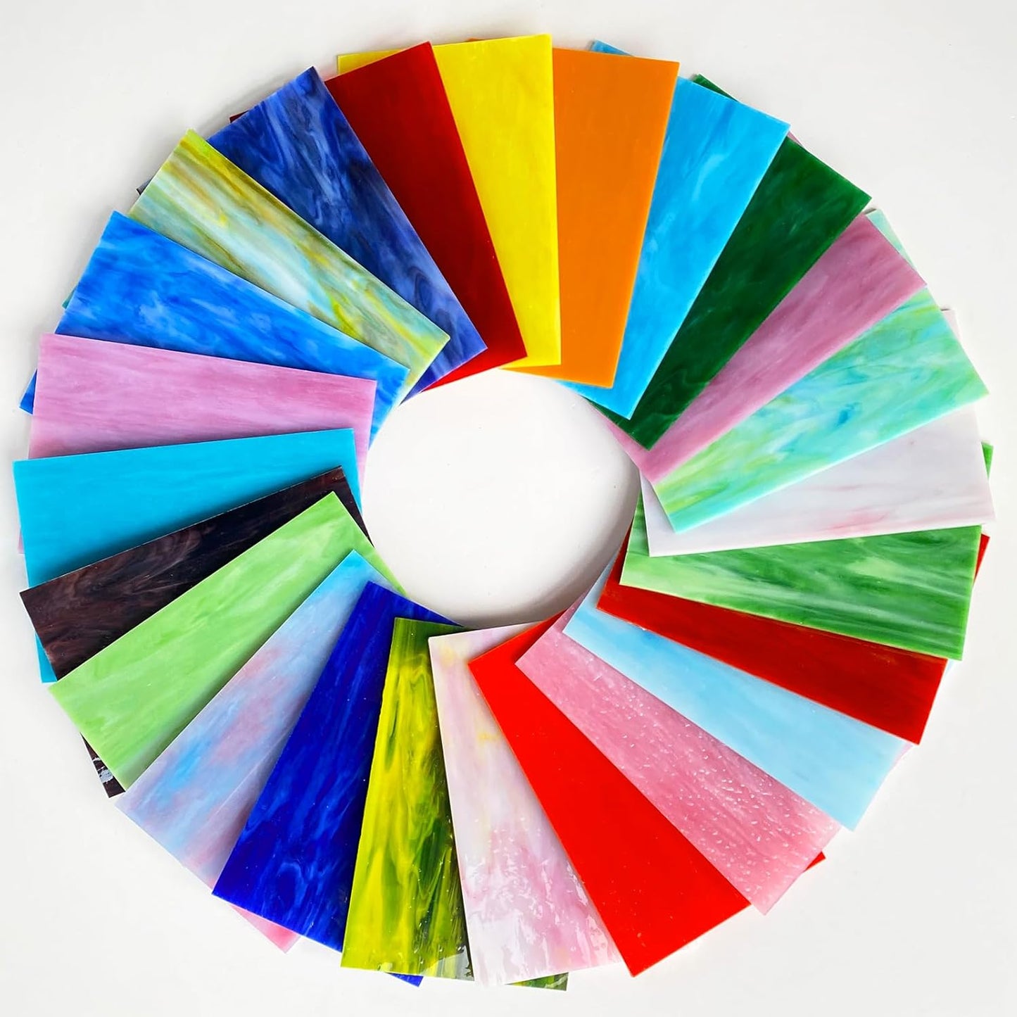 24 Sheets Stained Glass Sheet Rainbow Colors, 6 x 4 inches Cathedral Glass Mosaic Tiles for Crafts, Stained Glass Supplies for Stained Glass or Mosaic Work