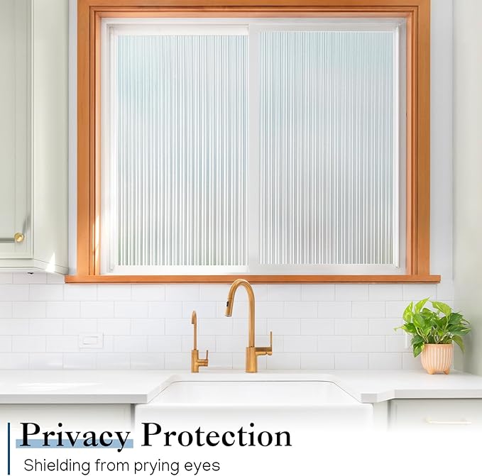 Haton Reeded Glass Window Privacy Film, Frosted Glass Window Film, Static Cling UV Blocking Stickers, Decorative Removable Cover for Bathroom Door Office, Non Adhesive 23.6" x 78.7"