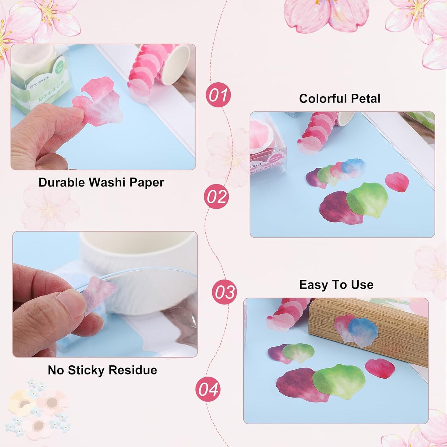 uxcell 2 Rolls Petal Washi Tape, 80 Pieces Floral Decorative Tape Colored Masking Tapes Crafting Supplies for DIY Crafts, Gift Wrapping, Scrapbook, Party Decorations, Large Light Green