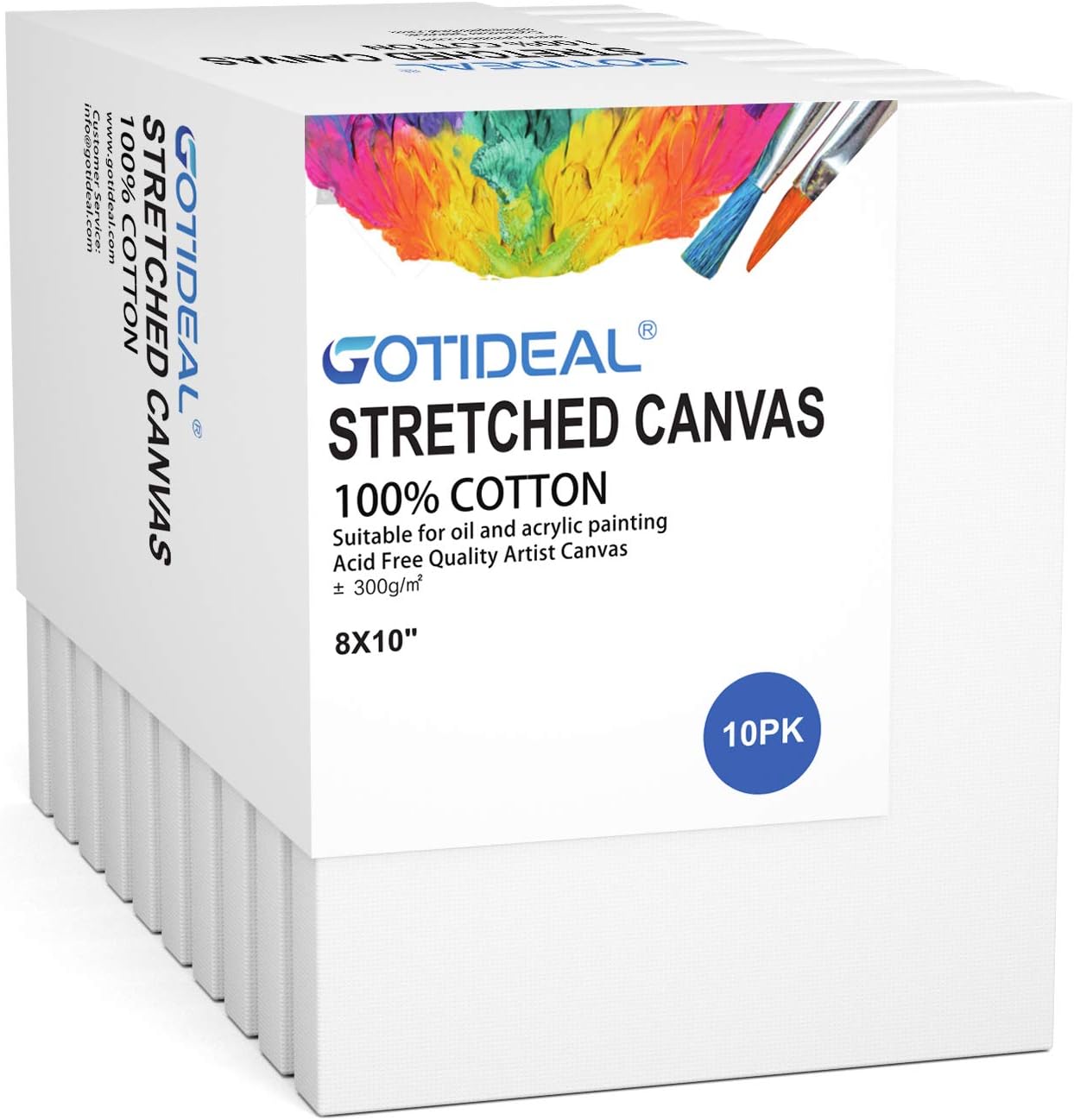 GOTIDEAL Stretched Canvas, 8x10 Inch Set of 10, Primed White - 100% Cotton Artist Canvas Boards for Painting, Acrylic Pouring, Oil Paint Dry & Wet Art Media
