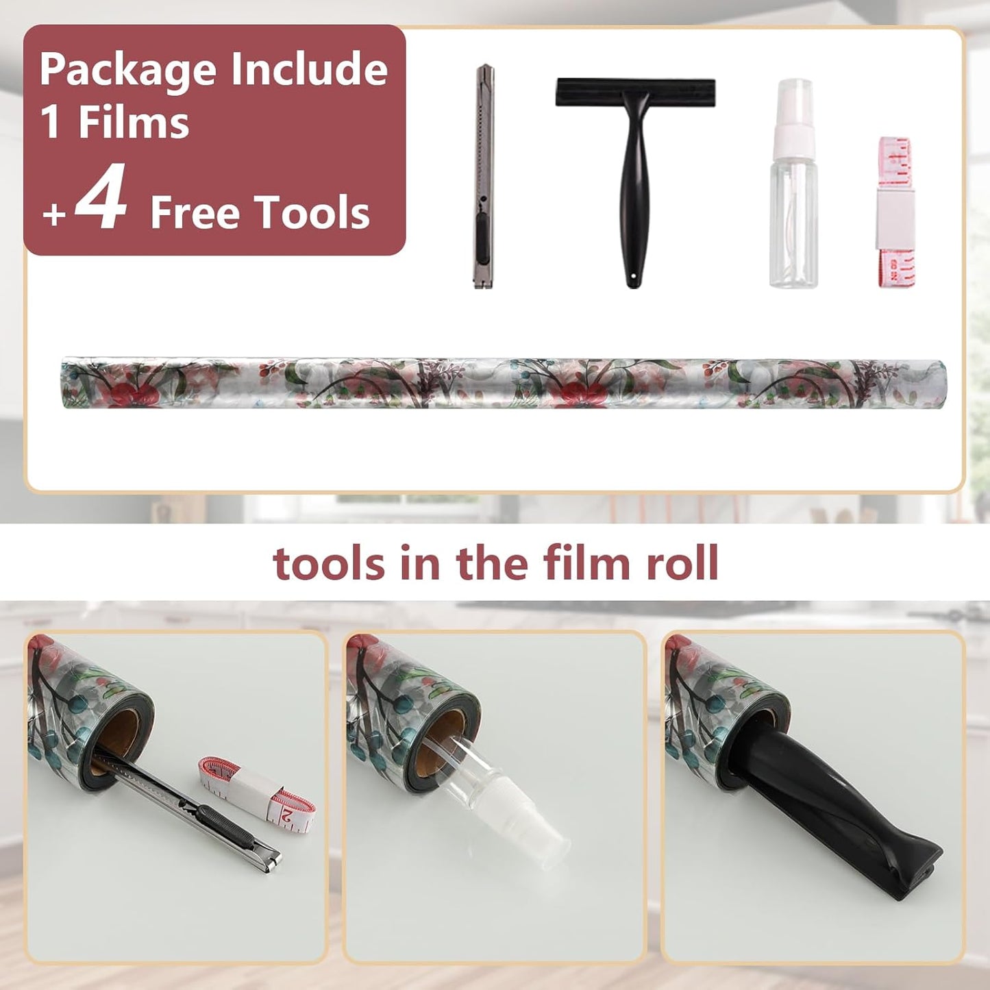 NINETREX Window Privacy Film,Stained Glass Window Film,Rainbow Decorative Stickers Static Cling Anti UV Heat Control for Home Decor (Galsang Flower,17.5 x 78.7inch)