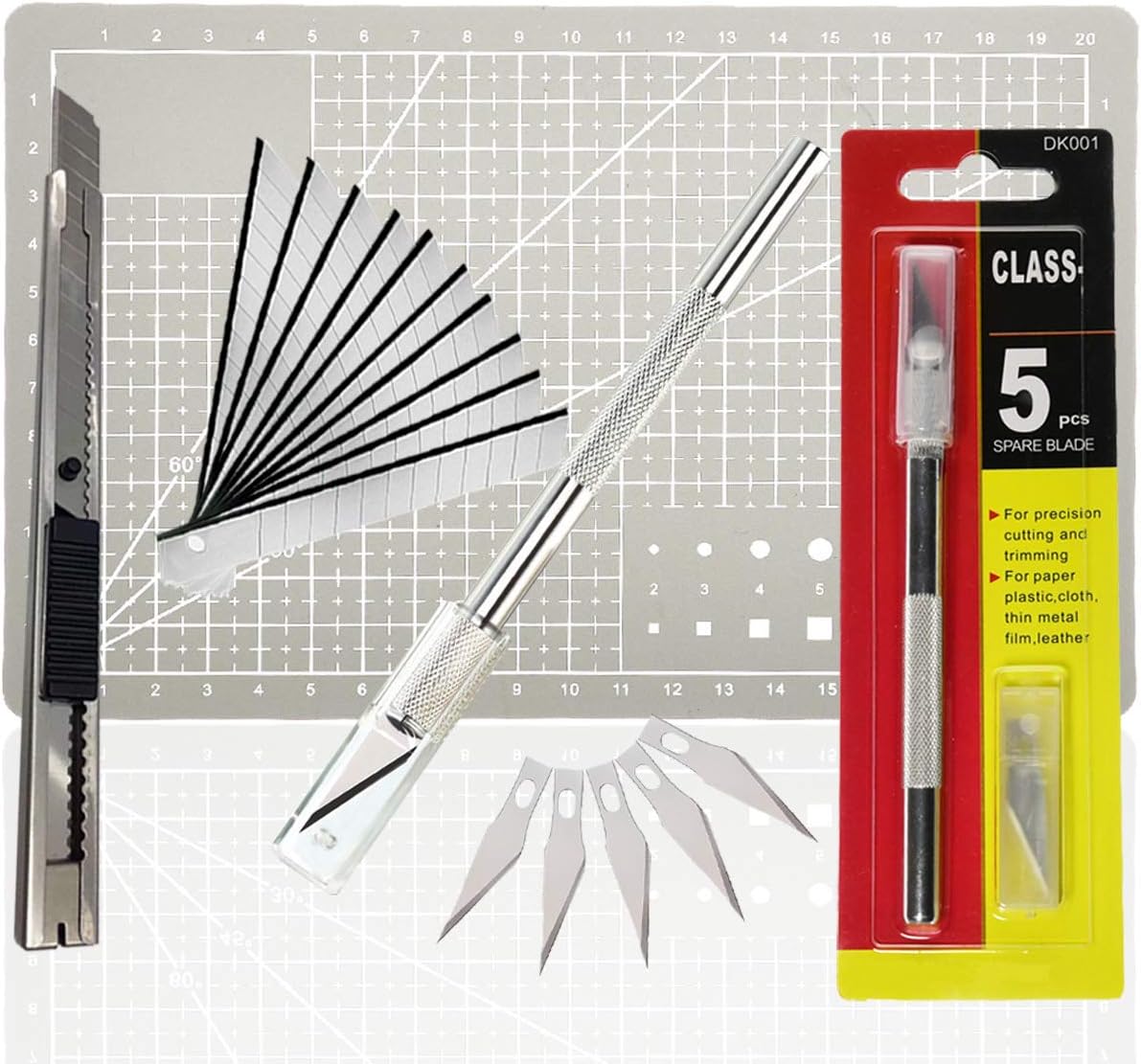 Self Healing Cutting Mat A5 Size with Art Craft Cutter Knives,Grey