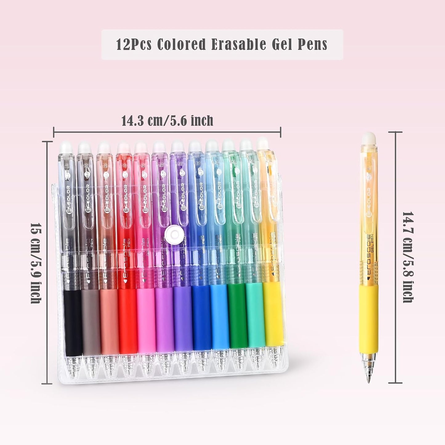 BAYTORY 12Pcs Colored Erasable Gel Pens, Fine Point 0.7mm, Retractable Assorted Colors Pen with Eraser, Smooth Writing Erasable Pens for Drawing Crossword Puzzles