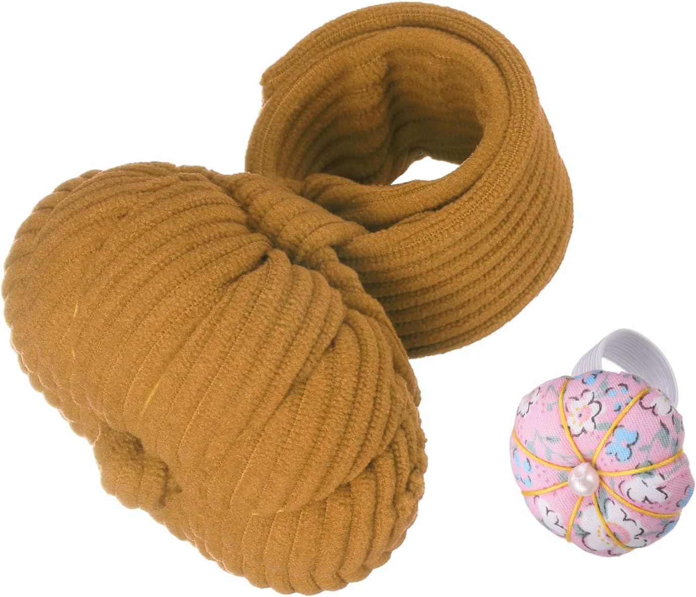 HARFINGTON Wrist Pin Cushions, Sewing Needle Pin Cushion Adjustable Strap with Elastic Strap Finger Ring Pincushions Fit All Wrist Sizes for Sewing Quilting Needlework DIY Crafts, Brown/Pink