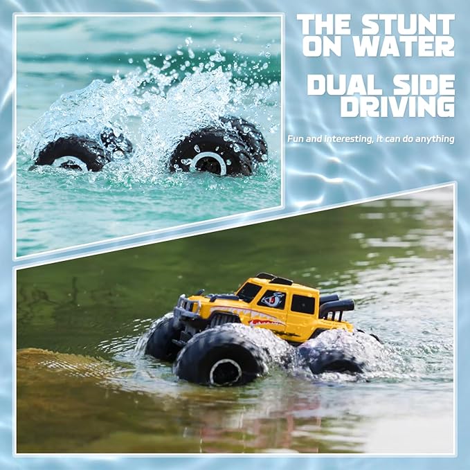 1:18 Waterproof Monster Trucks RC Cars,Amphibious Remote Control Cars 2.4G 4WD All Terrain Off-Road RC Hobby Vehicle Christmas Birthday Gifts for Kids Boys Girls 8 9 10 11 12+