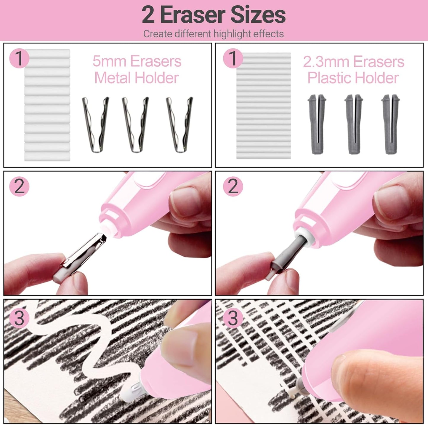 AFMAT EE04PK Electric Eraser, with 140 Eraser Refills, Rechargeable Pencil Erasers for Artists, Electric Erasers for Drafting, Drawing, Painting, Sketching, Architectural Plans, Detailer Tool-Pink
