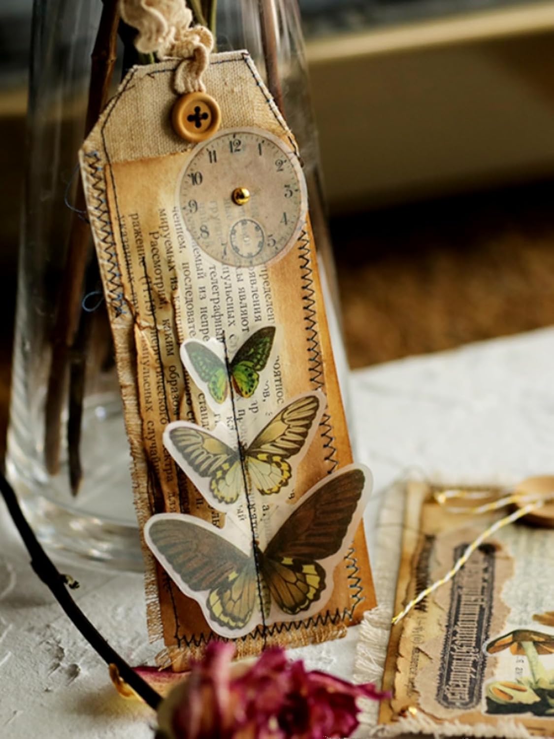 Vintage Vellum Stickers Floral Plants Elements Scrapbooking Supplies Flowers Botanic Natural Translucent Paper Self-Adhesive Junk-Journal Items (Little Butterfly)