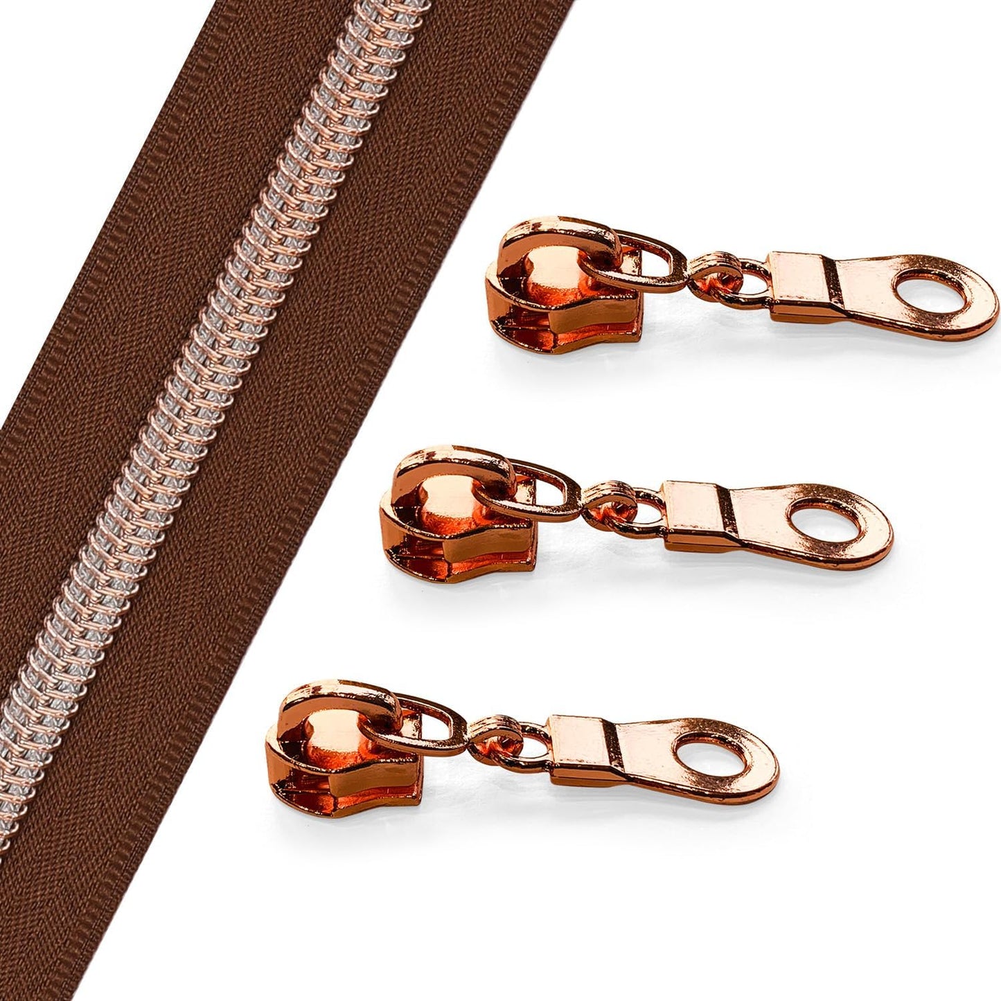 The Yards 10 Yards Bulk Brown Nylon Coil Zipper with Antique Brass Teeth - Replacement Sewing Zipper with 10PCS Sliders for DIY Craft Bags