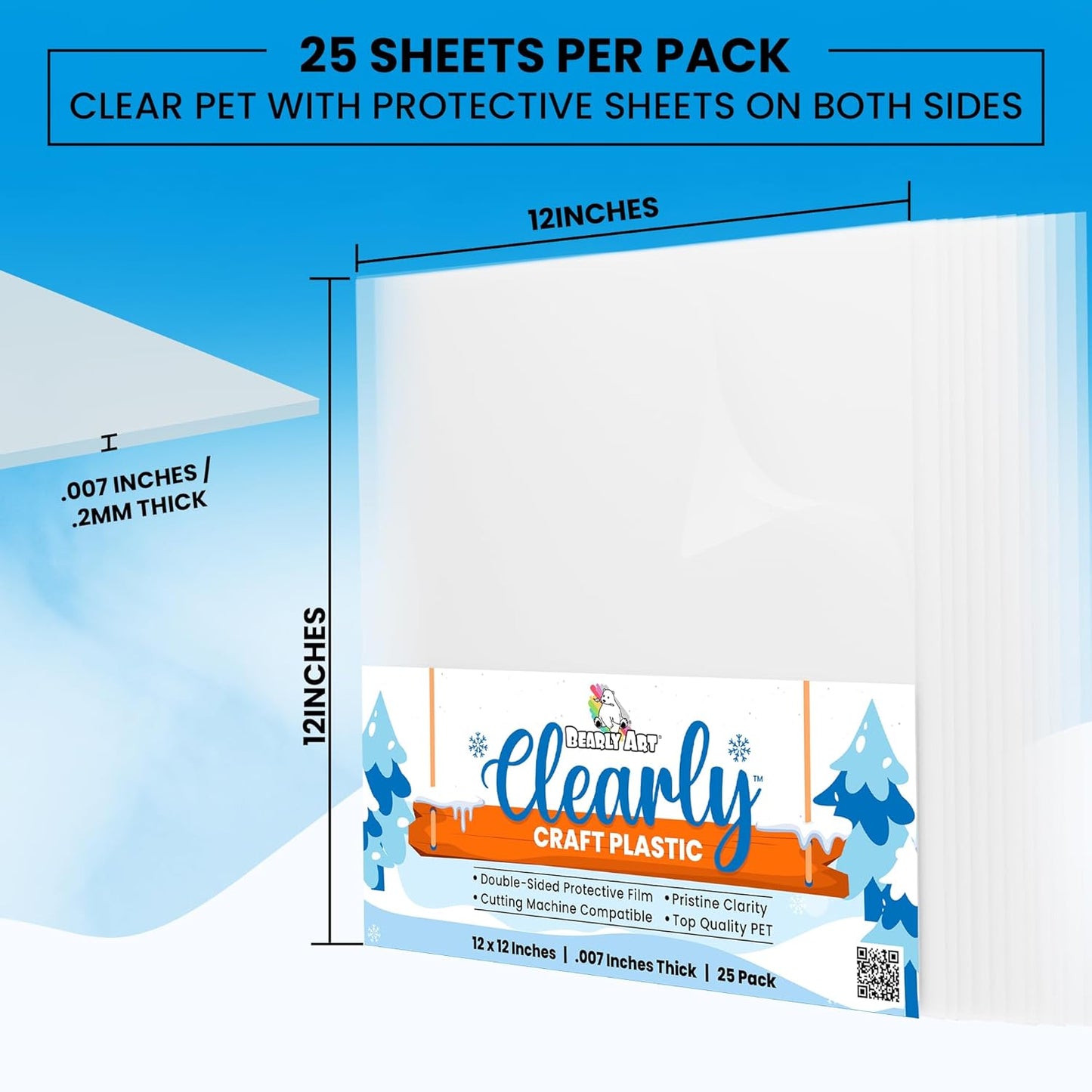 Bearly Art Clearly Craft Plastic - Crystal Clear Acetate Sheets for Crafts 12x12 - .007" - BPA Free - Compatible with Cricut and More - 25 Pack