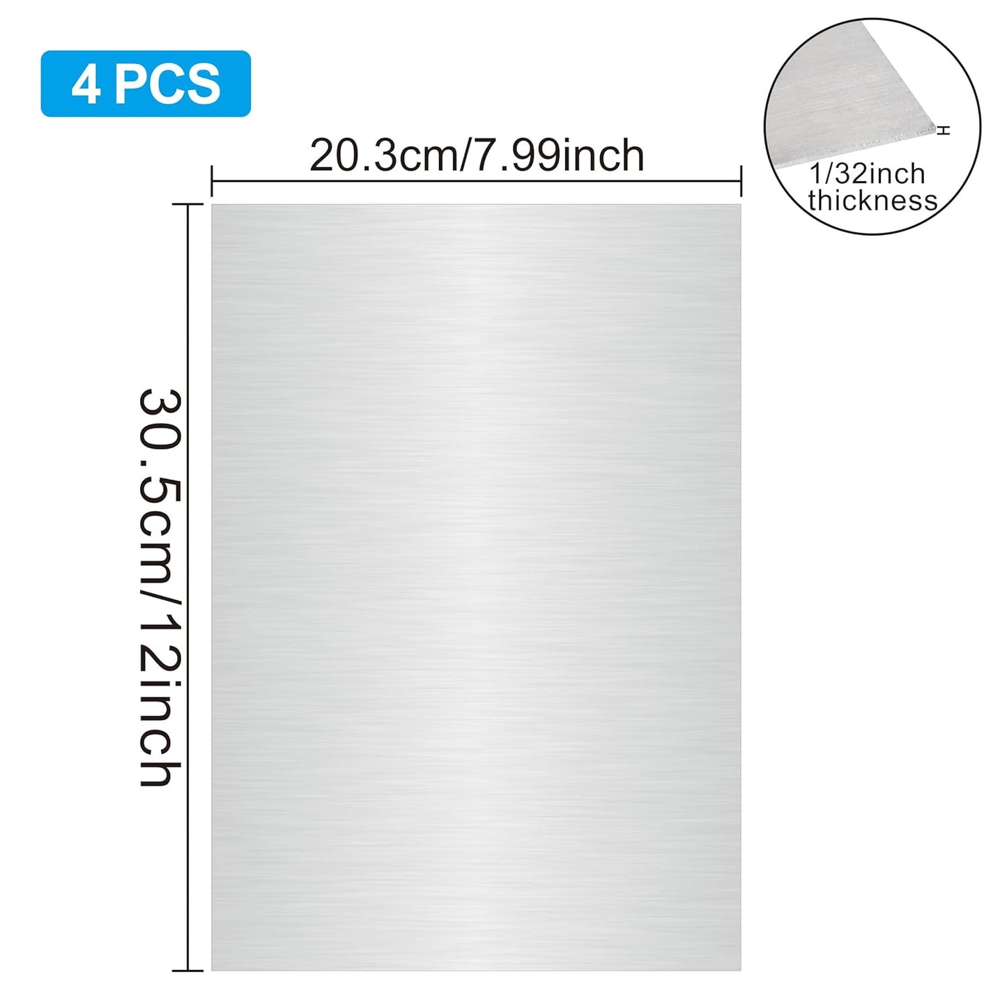 4PCS 8"x12"x1/32 Stainless Steel Sheets Metal Plates for Magnetic Mount Board Wall,Tickness 0.8mm 430 Stainless Steel Shim Stock Plates for Crafting, Kitchen, Office