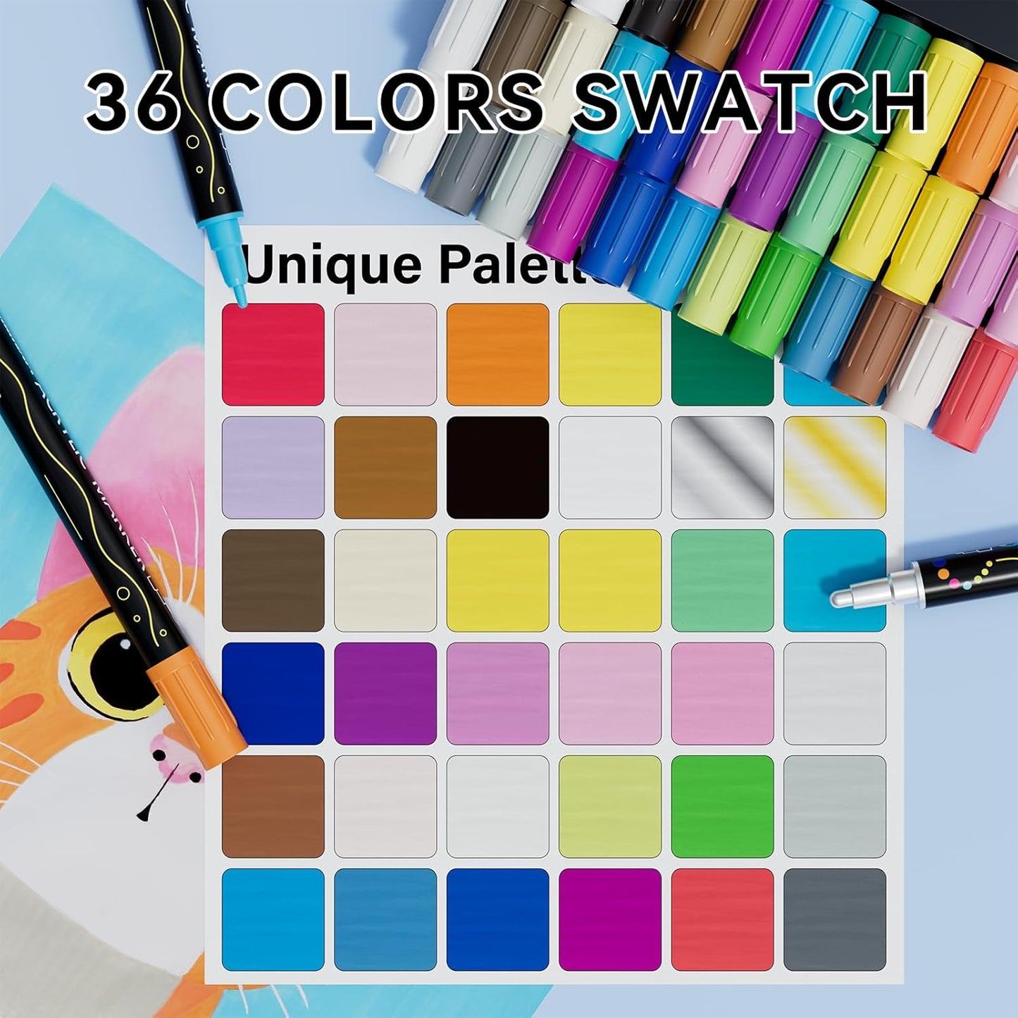 36 Colors Acrylic Paint Pens, Acrylic Paint Markers Dual Tip, with Dot Tip and Fine Tip, Acrylic Markers for Rock Painting, Wood, Canvas, Fabric, Paper, DIY Crafts Making Art Supplies (36)