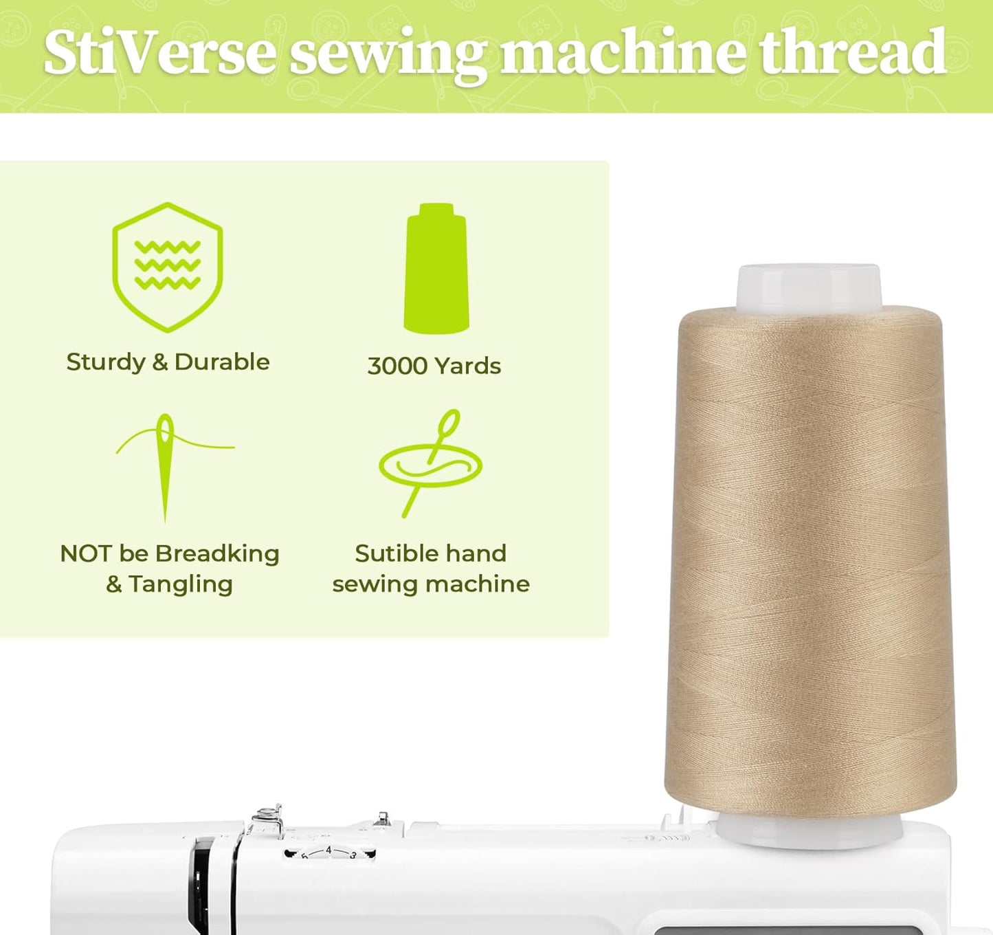 Serger Thread 4 Cones 3000 Yards Each Spool All Purpose Polyester Thread 40S/2 for Sewing, Serger, Overlock, Quilting, Piecing-Dark Khaki