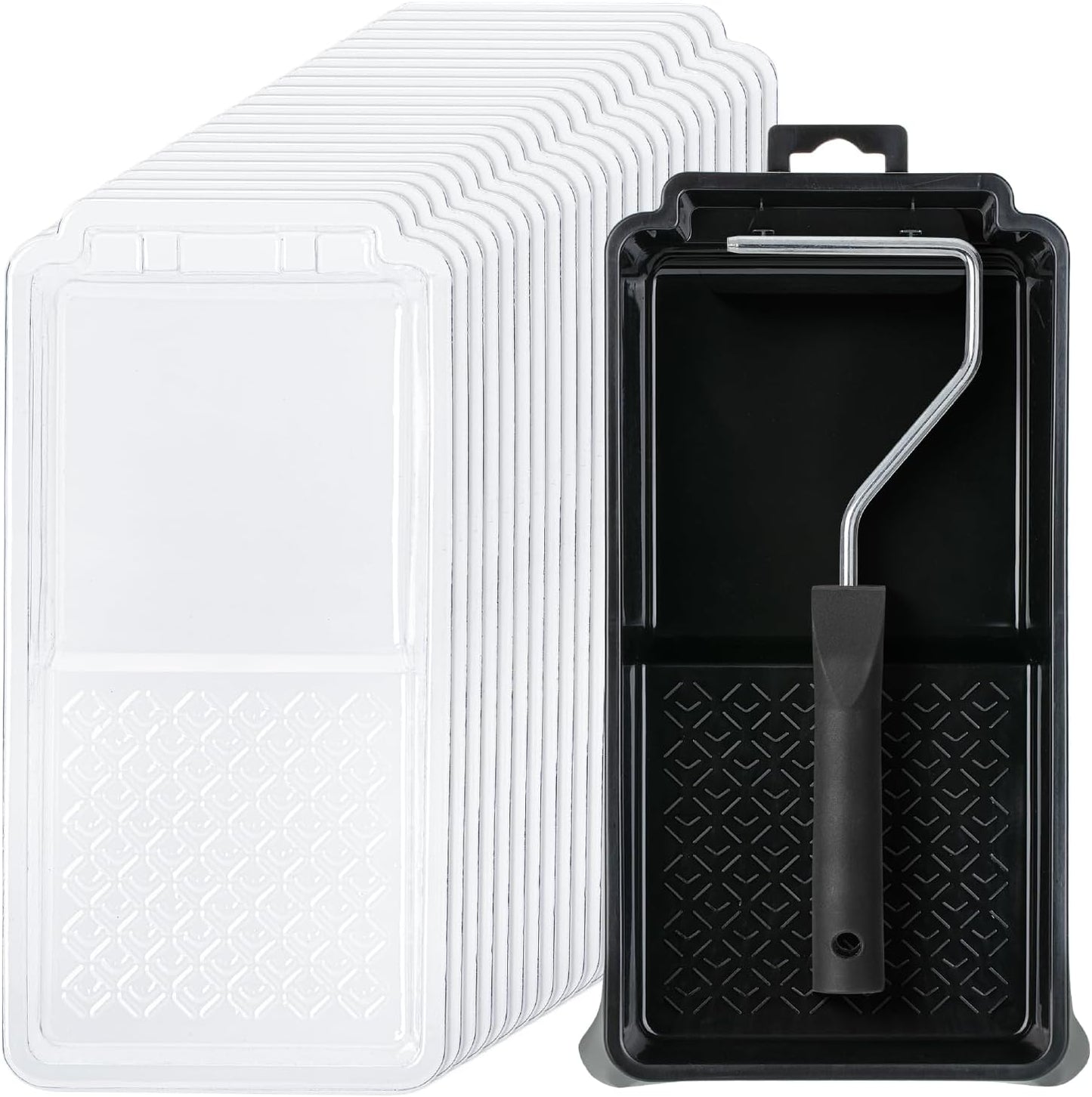 Bates- 4 Inch Paint Tray Set, 22 pcs, 1x 4 Inch Paint Roller Tray, 20x Disposable Plastic Liners & 1x Roller Frame