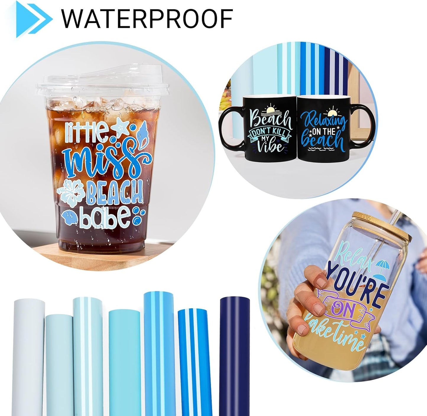 GIRAFVINYL Blue Vinyl, Navy Light Blue Permanent Vinyl - 12”x12” 7 Pack Viyln heets for Decal, Signs, Tumblers, Easy to Cut & Water-Proof
