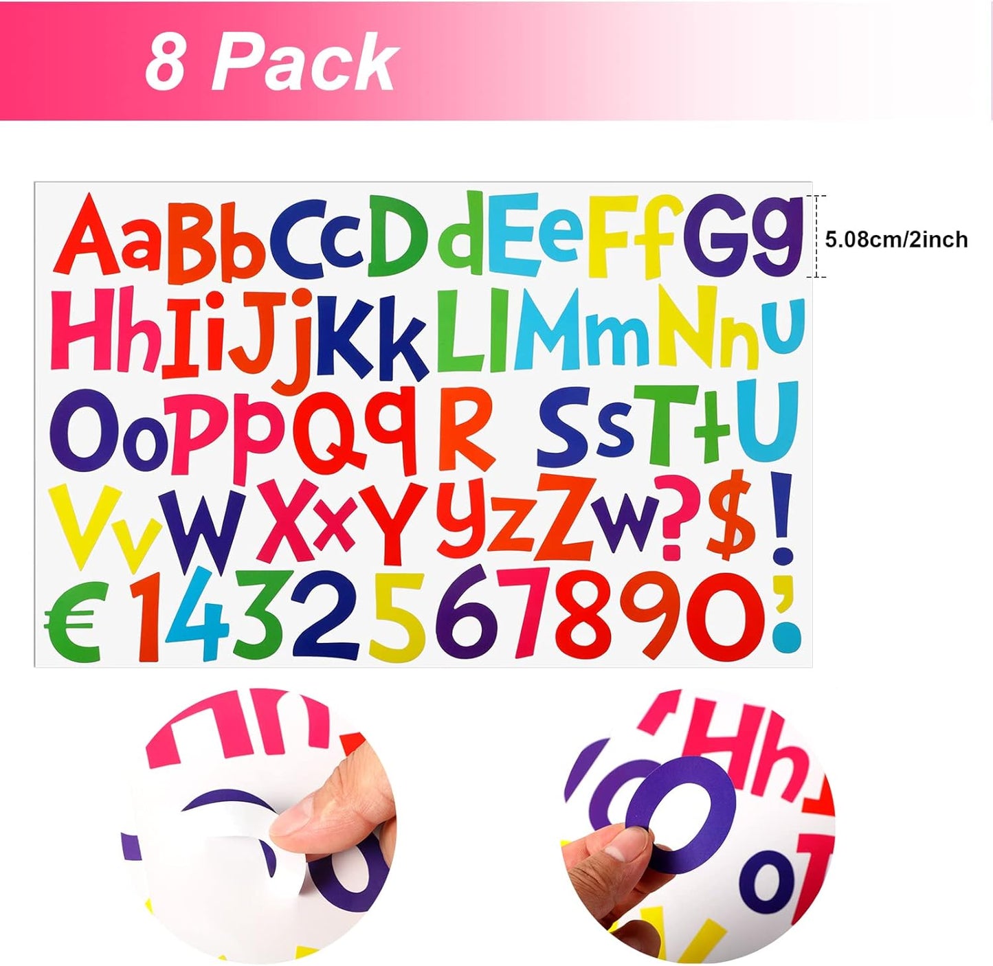 TaoBary 544 Pcs 2 Inch 16 Sheets Large Letter Stickers, Upper and Lower Case, Adhesive Vinyl Alphabet Sticker for Bulletin Board, Poster, Bottle, DIY, Notebook(Bright Color,2 Inch)