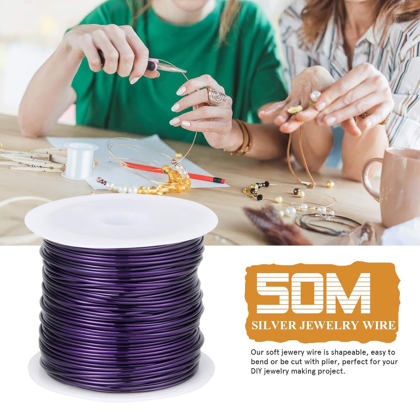 164FT Jewelry Wire 22 Gauge Tarnish-Resistant Copper Beading Wires Roll Bulk for DIY Crafts Jewelry Making, Purple Wire