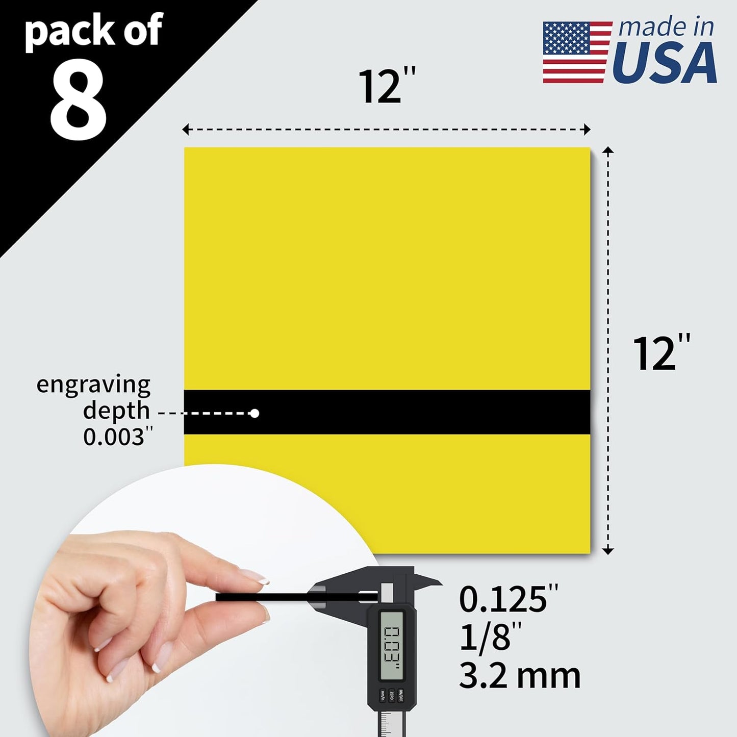 Trotec TroLase | 12"x12"x1/8", 8 Pcs | Yellow/Black| 2 Ply | Modified Acrylic | Laser Engraving Double Color Plastic Sheet | Engraving Blanks for Laser, Saw, Guillotine | Made in USA
