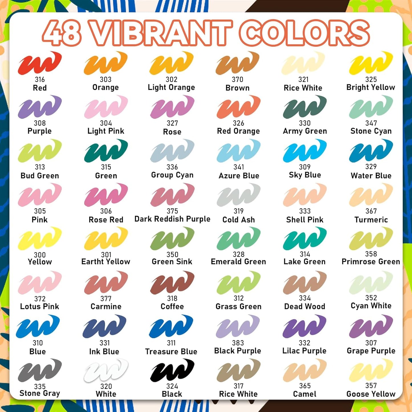 GOTIDEAL Acrylic Paint Markers Brush Tip,Waterproof Paint Pens acrylic Markers,No Bleed Acrylic Brush markers for Fabric,Wood,Rocks,Canvas Painting,Glass,Ceramic,Art Craft Supplies(48 Colors)