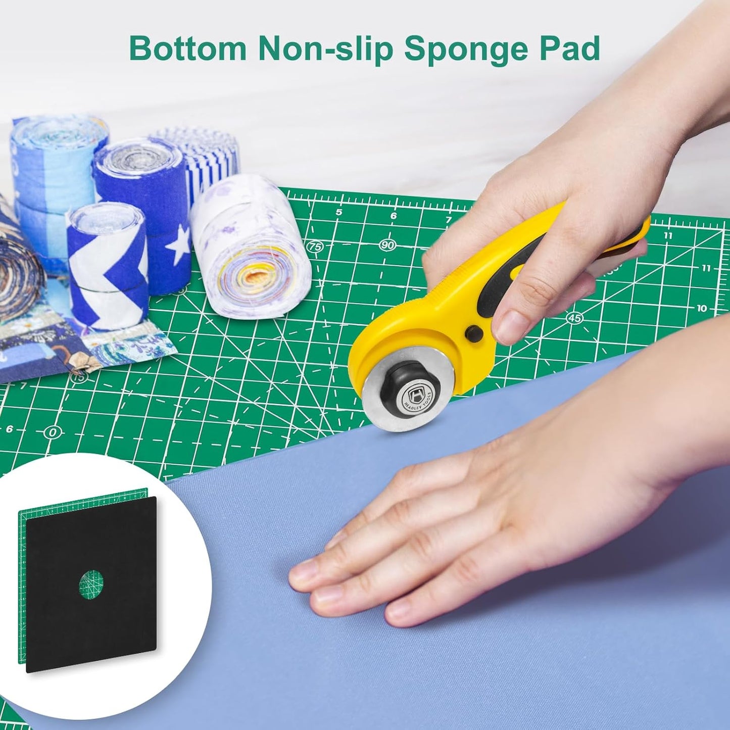 Headley Tools 12"x12" Rotating Cutting Mat, Self Healing Mat with 360-Degree Rotation & Anti-Slip Base, Sewing Board Cutting Mat Perfect for Fabric Quilting Leather Hobby Project, Green