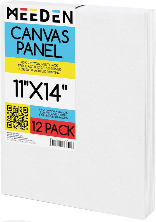 MEEDEN 12-Pack 100% Cotton Canvas Boards for Painting - 11x14'' Blank Canvas Panels for Oil & Acrylic Painting, Ready to Paint Art Supplies for Professional Artists, Students
