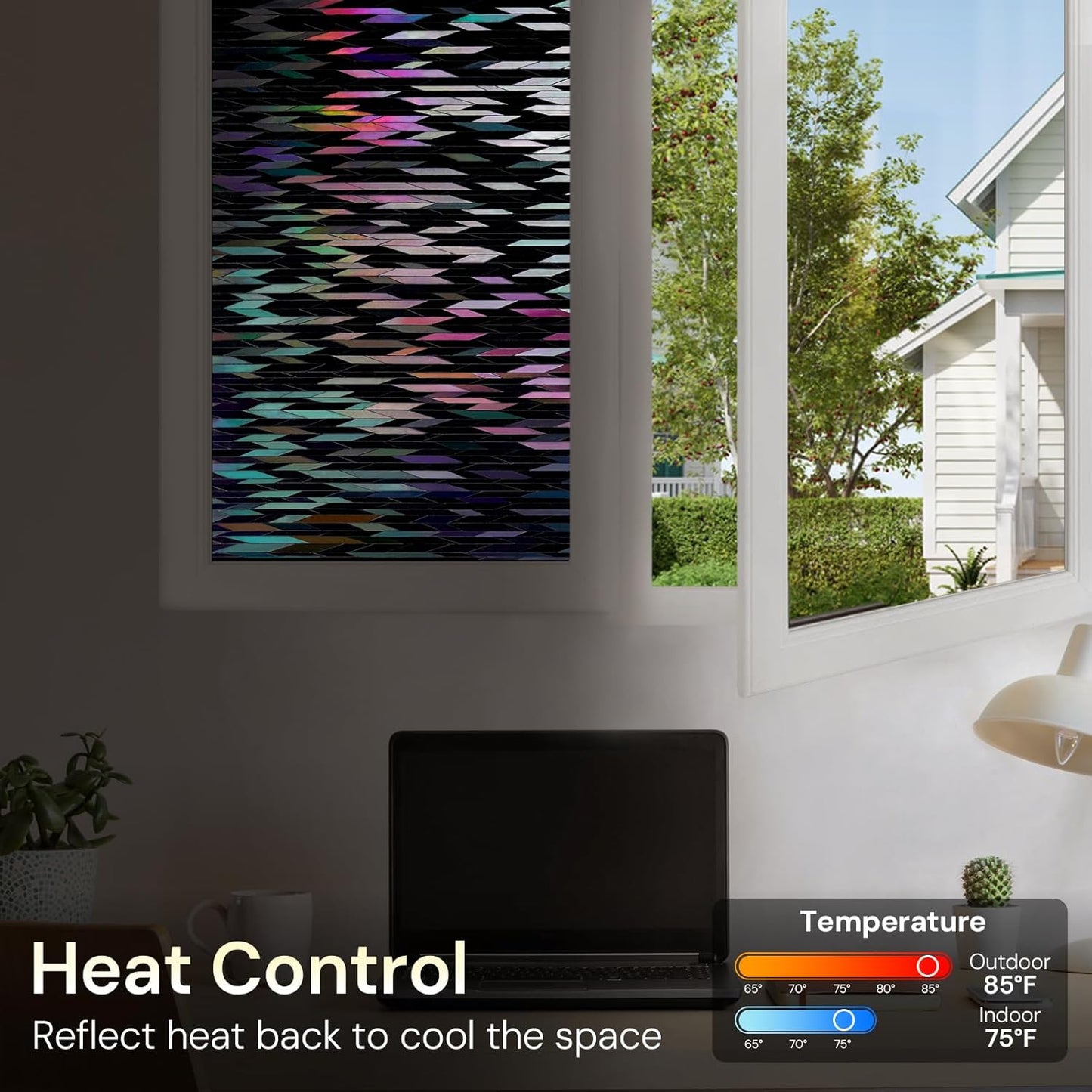 rabbitgoo Window Privacy Film, Total Blackout Window Film, Stained Glass Heat Control Glass Thermal Sticker, Room Darkening Door Cover, Anti-UV Privacy Cling with Installation Tools, 23.6" x 78.7"