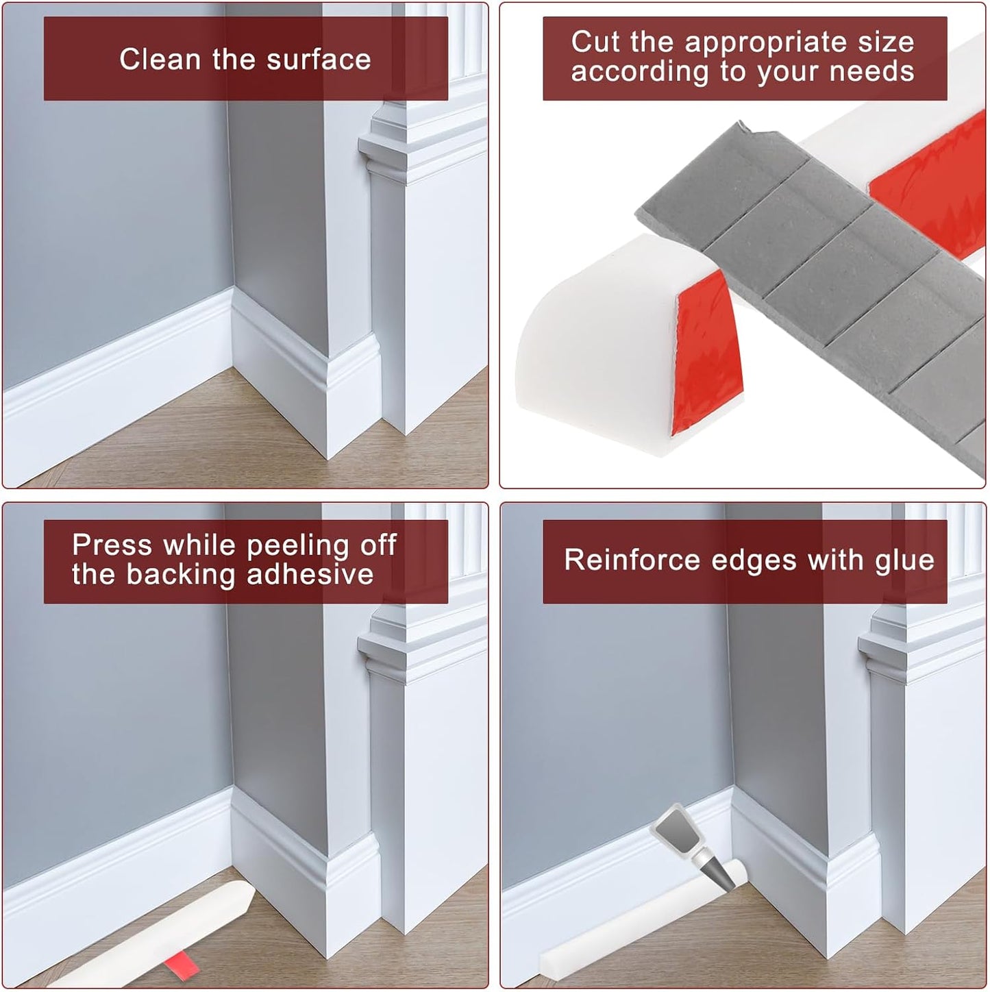 uxcell Flexible Molding Trim, 79 Inch Flexible Quarter Round Molding Silicone Peel and Stick Trim Self Adhesive Shower Water Barrier for Corner Decor Bathroom Kitchen, Grey