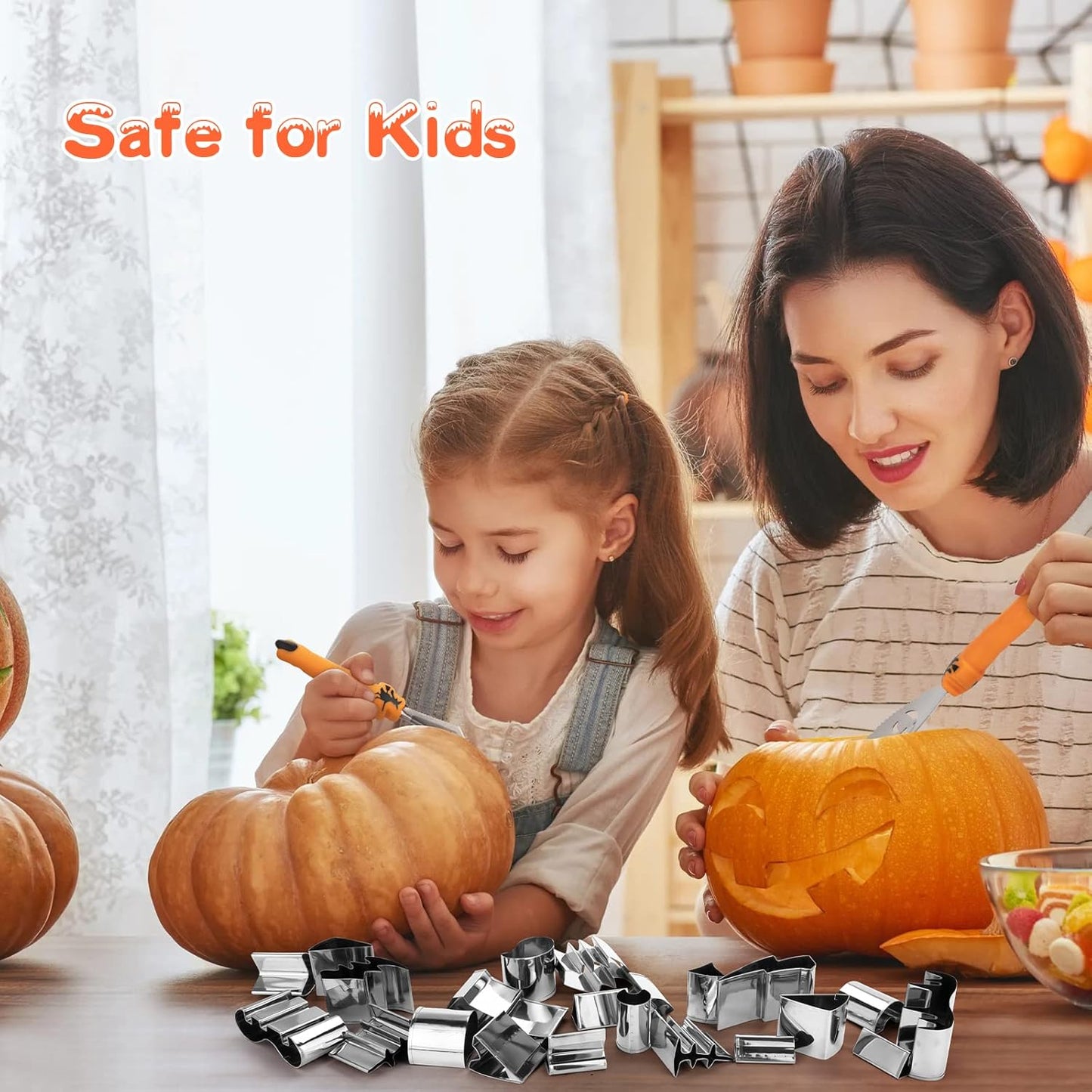 【With Hammer】Pumpkin Carving Kit Halloween, Safe and Easy Pumpkin Carving Set for Kids, DIY Stainless Steel Pumpkin Carving Tools for Halloween Decoration Jack-O-Lanterns, Gift for Halloween