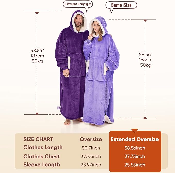 yescool Wearable Blanket Hoodie, Flannel Sherpa Fleece Blanket Sweatshirt for Adults Women Men,One Size Fits All
