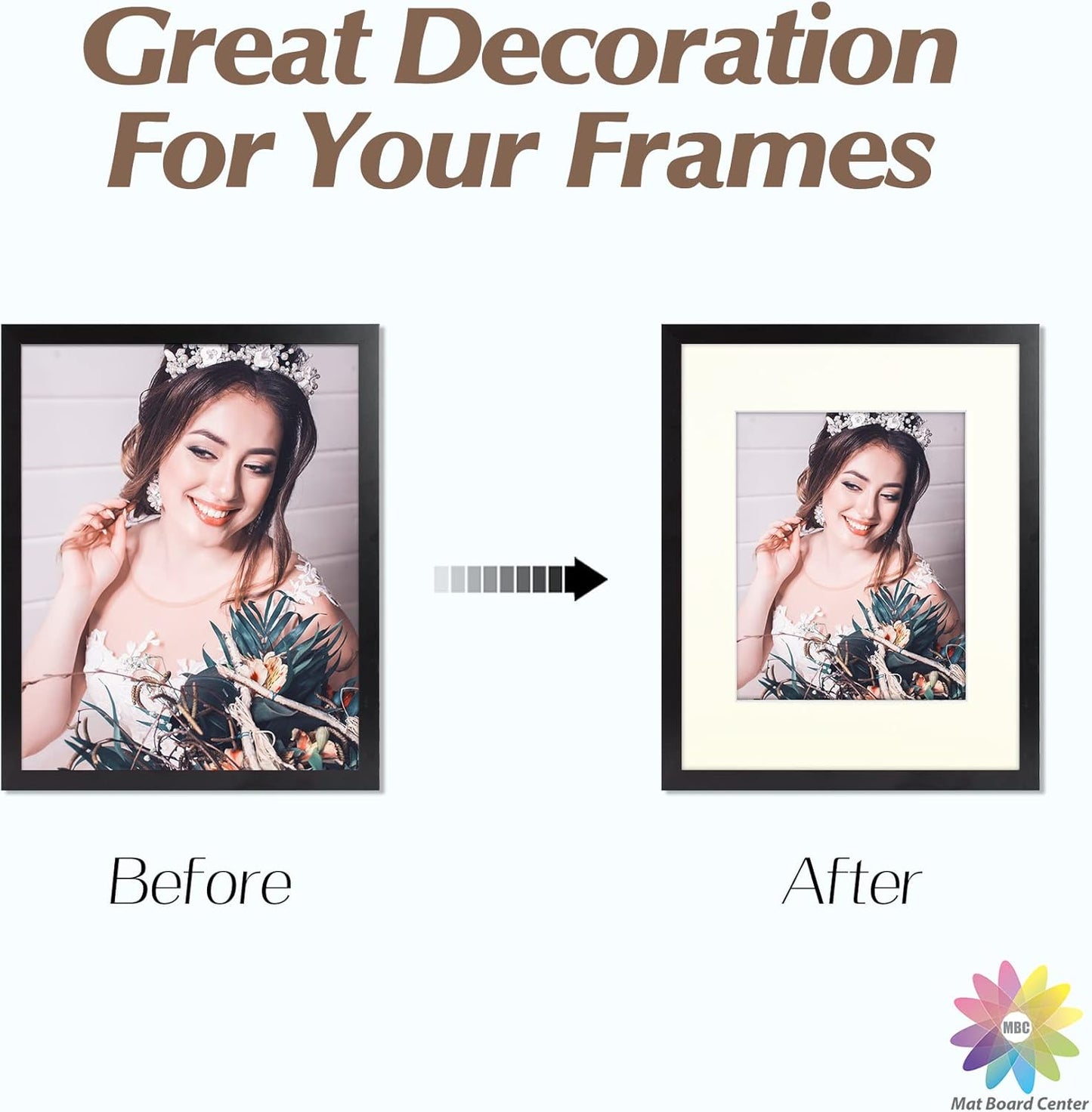 Mat Board Center, Pack of 10, 11x14 for 8x10 Ivory Turret Color Mats - Bevel Cut, Acid Free, 4-ply Thickness, White Core - for Pictures, Photos, Framing