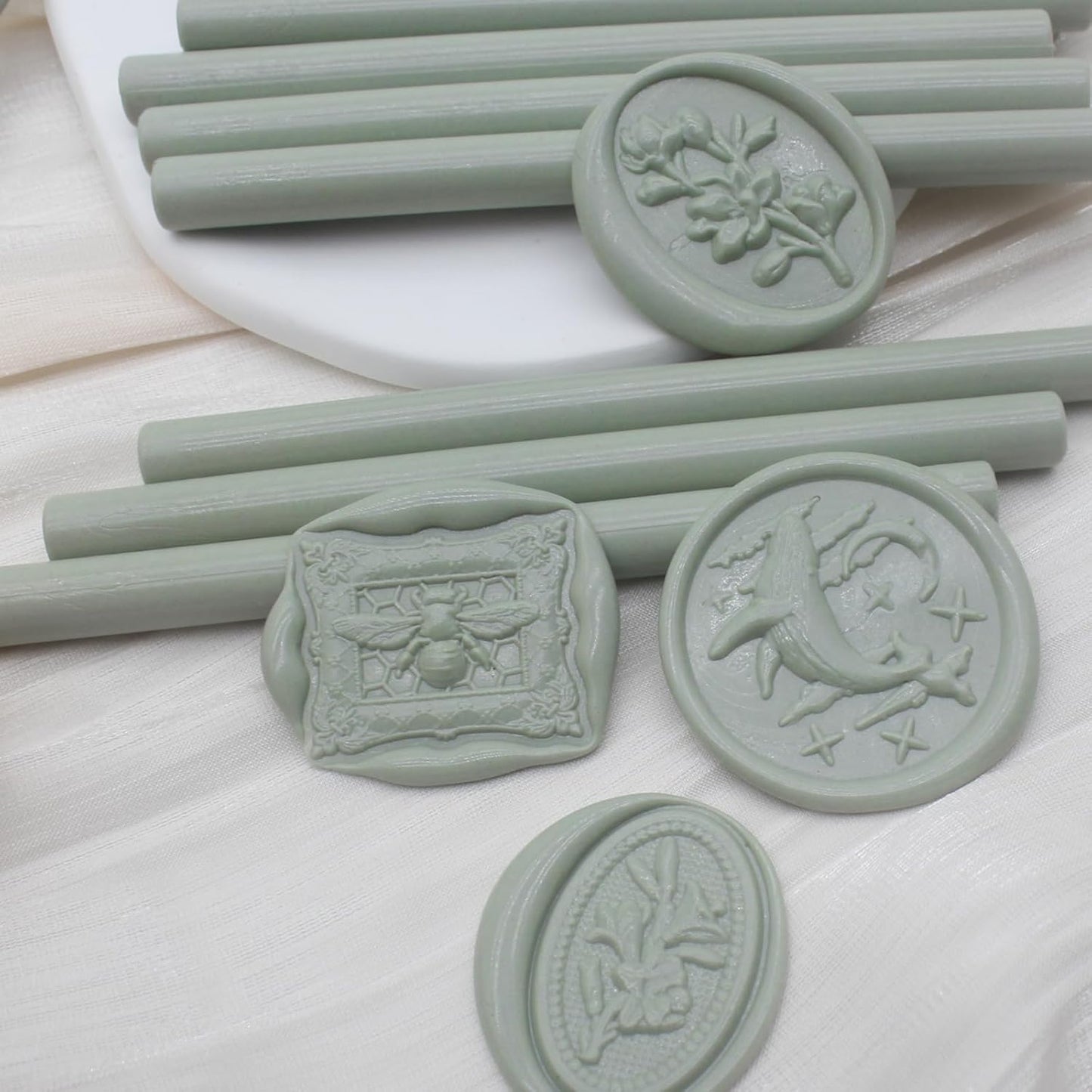 52pcs Sage Green Wax Sealing Sticks, Andotopee Glue Gun Adhesive Seal Sticks for Stamp Seals, Premium Sealing Wax for Envelope Seals Wedding Invitation Craft Adhesive, Great Gift Ideas (Mini Size)