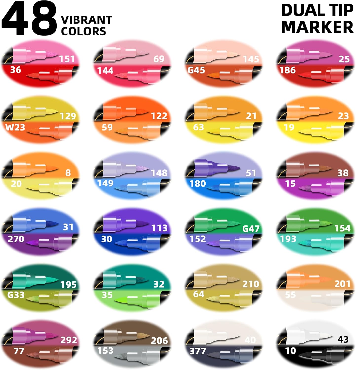 48 Colors Acrylic Paint Pens, 24 Pack Dual Tip Acrylic Paint Pens Markers for Rock Painting, Wood, Stone, Canvas, Ceramic, Glass Surfaces, DIY Crafting & Art Supplies