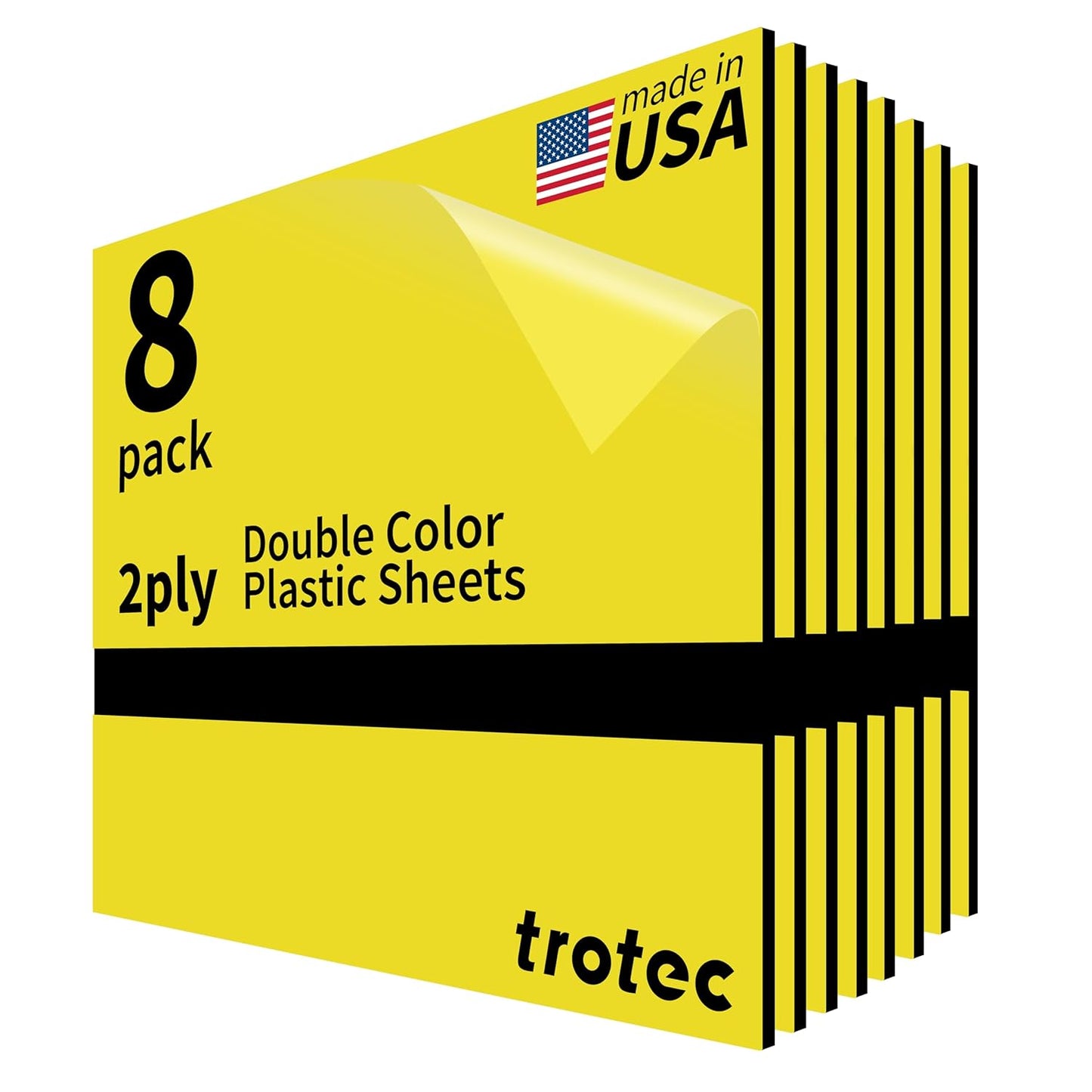 Trotec TroLase | 12"x12"x1/8", 8 Pcs | Yellow/Black| 2 Ply | Modified Acrylic | Laser Engraving Double Color Plastic Sheet | Engraving Blanks for Laser, Saw, Guillotine | Made in USA