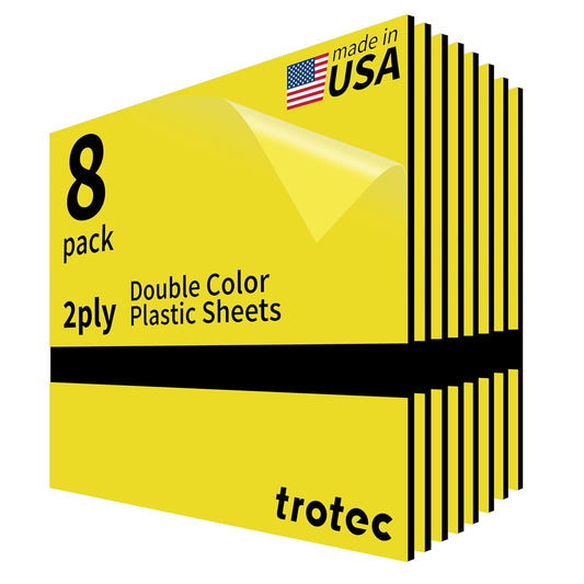 Trotec TroLase | 12"x12"x1/8", 8 Pcs | Yellow/Black| 2 Ply | Modified Acrylic | Laser Engraving Double Color Plastic Sheet | Engraving Blanks for Laser, Saw, Guillotine | Made in USA