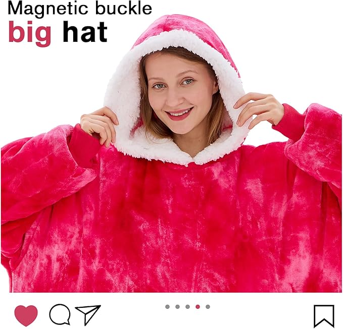 yescool Wearable Blanket Hoodie, Flannel Sherpa Fleece Blanket Sweatshirt for Adults Women Men,One Size Fits All