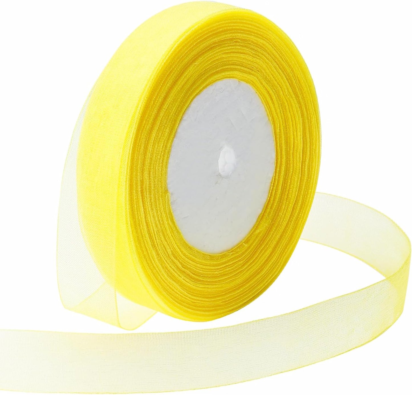 Ribbon for Gift Wrapping 3/4 inch Yellow Sheer Organza Ribbon for Flower Bouquet Tulle Thin Chiffon Ribbons for Wedding Invitations Christmas Halloween Presents Decorations Crafts 50 Yards