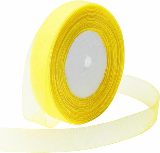 Ribbon for Gift Wrapping 3/4 inch Yellow Sheer Organza Ribbon for Flower Bouquet Tulle Thin Chiffon Ribbons for Wedding Invitations Christmas Halloween Presents Decorations Crafts 50 Yards