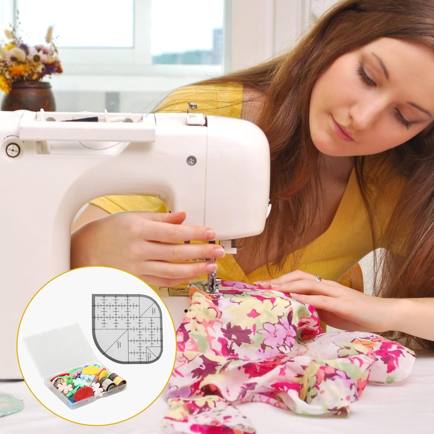 31 PCS Sewing Thimble Kit, Thimbles for Metal Finger Protectors, Thimbles for Hand, Seam Rippers for Sewings, Needle Threaders, Sewing Scissors, Sewings Patchwork Ruler