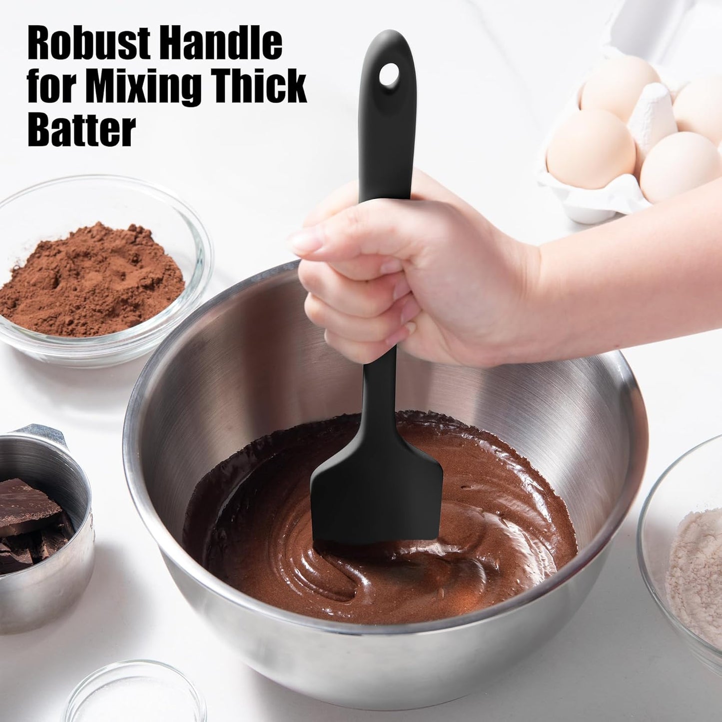 2-Piece Silicone Scraper & Spoon Spatulas: Doosu 600°F Heat Resistant Food Grade BPA Free Rubber Baking Flat Spatula Kitchen Cooking Spoonula for Mixing, Scraping, Folding, Stirring, Serving (Black)