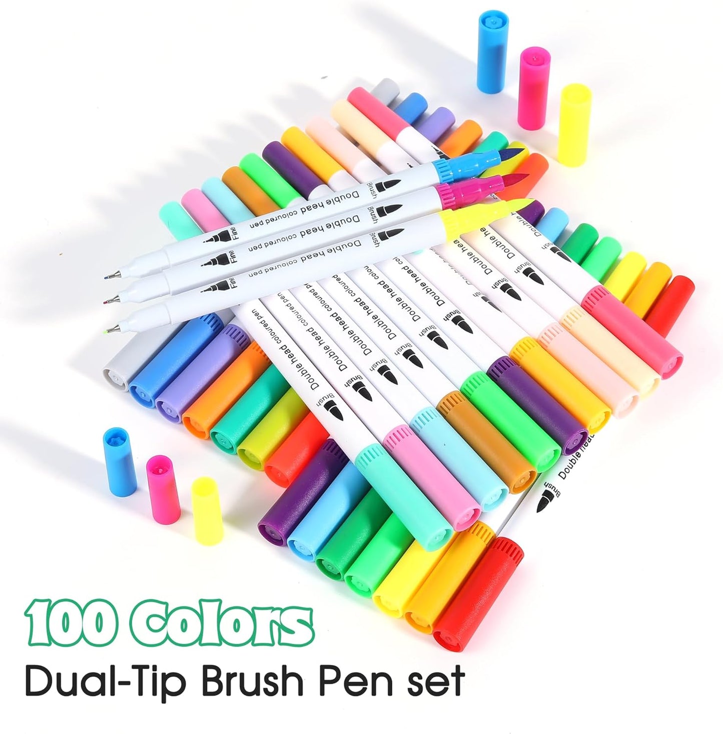 100 Colors Dual Brush Markers for Adult Kids Coloring Books, Water-Based Ink Art Marker Pens Set with Fine & Brush Tips for Bullet Journaling, Drawing, Hand Lettering, Sketching