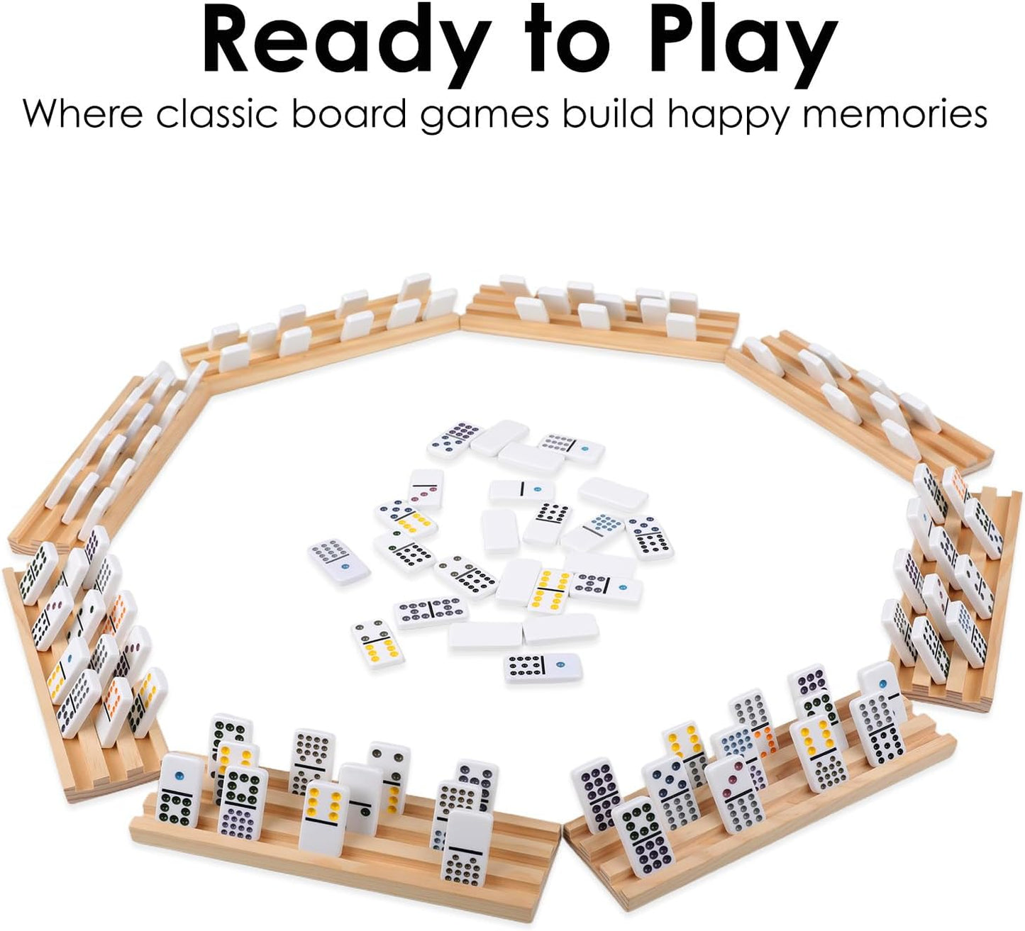 Mexican Train Dominoes Set Double 12 Colored Dot Dominos with 8 Wooden Racks & 91 Tiles Portable Travel Case Classic Family Board Game Cognitive Strategy Game for Adults Kids