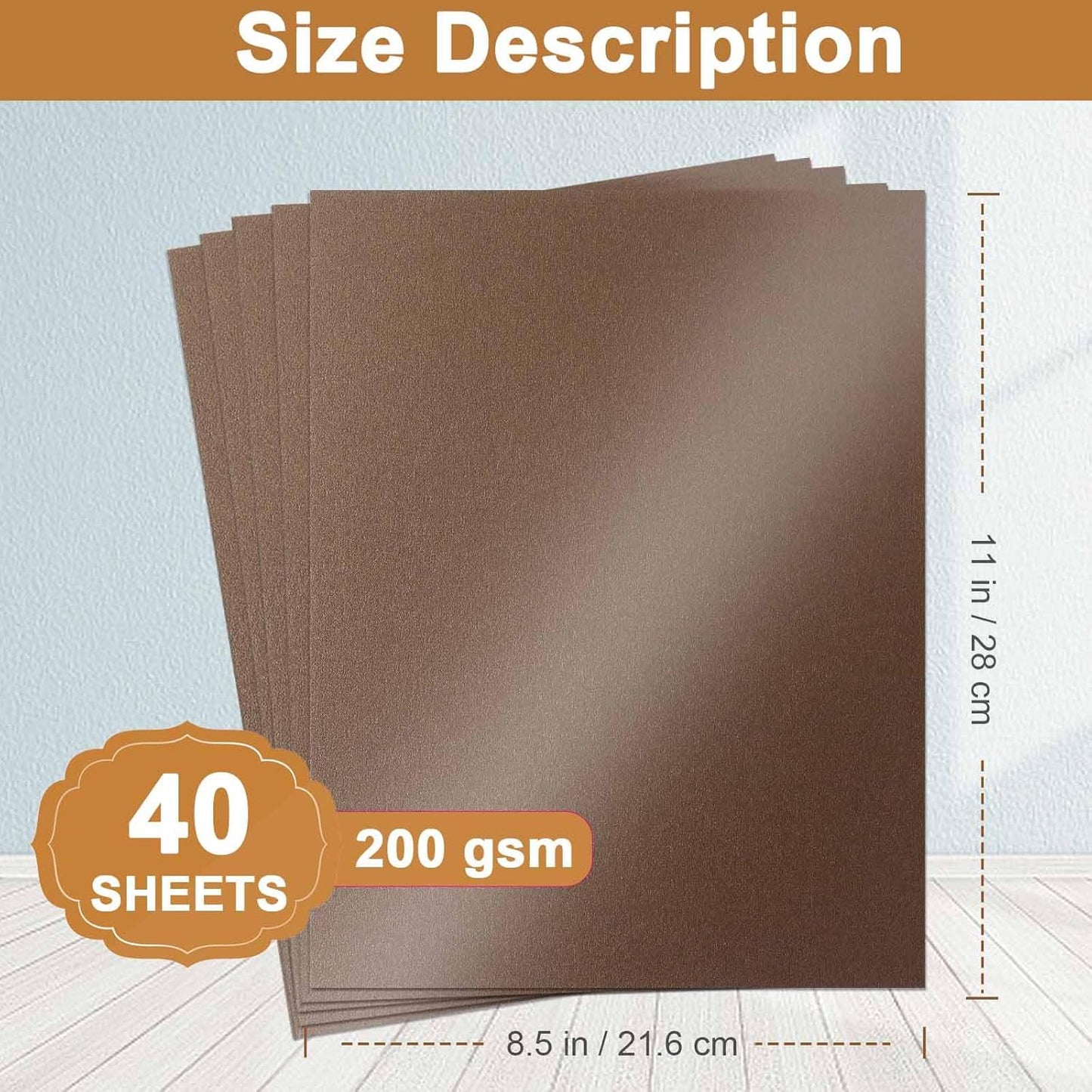 40 Sheets Coffee Shimmer Cardstock 8.5 x 11 Crafts Paper, 75lb Thick Dark Brown Card Stock for DIY Cards, Greeting Cards,Wedding Invitations, Birthday
