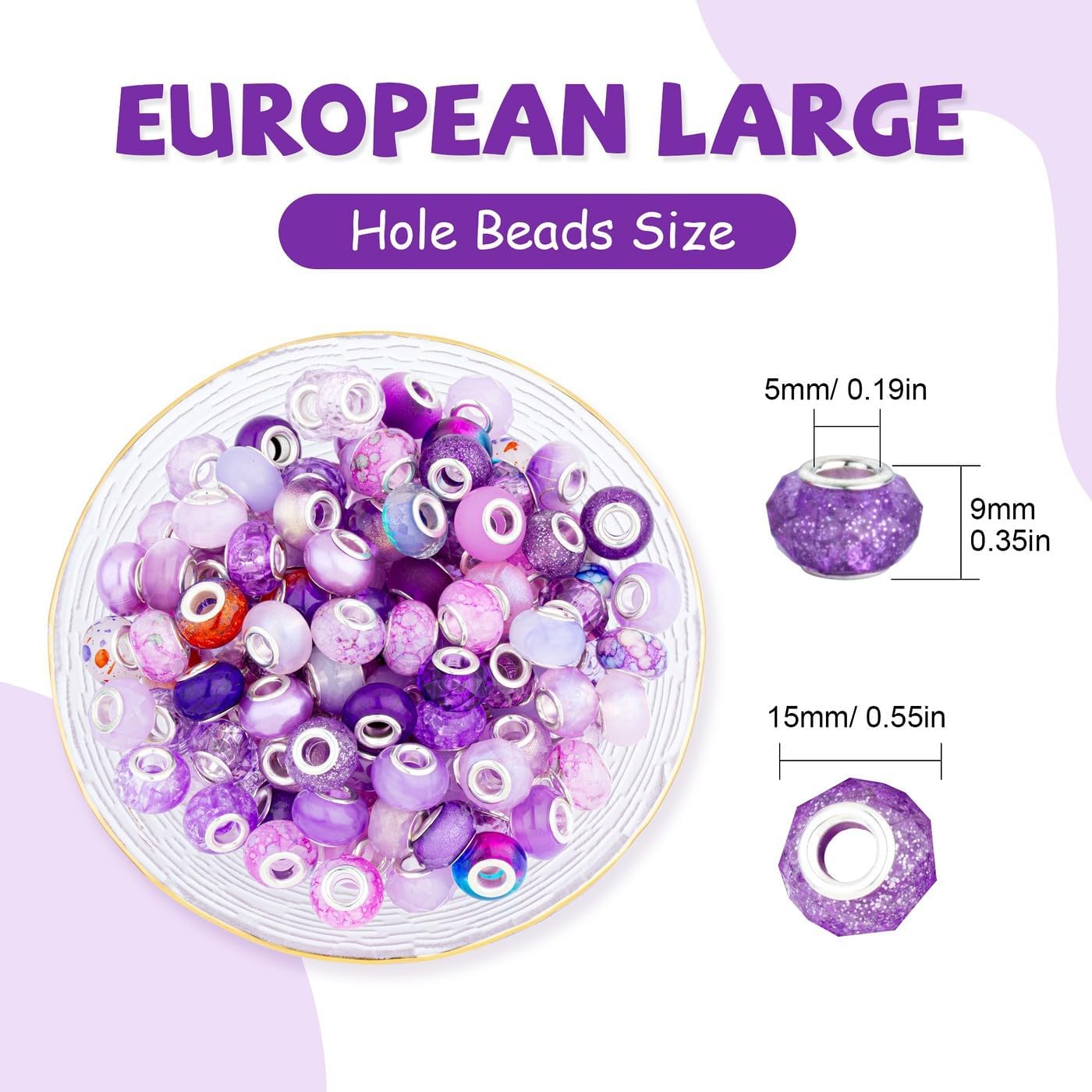 LAIDANLA Purple Mix 100pcs 14mm Round Resin, Plastic, Acrylic Loose Beads for Jewelry Making, Bracelets, Necklaces, Holiday Decorations