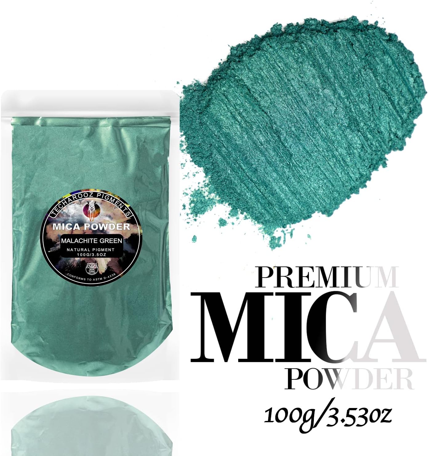 Malachite Green Mica Powder for Epoxy Resin 100g / 3.5oz. Sealed Bag- Techarooz 2 Tone Resin Dye Color Pigment Powder for Lip Gloss, Nails, Colorant for Slime Bath Bombs Soap Making & Polymer Clay