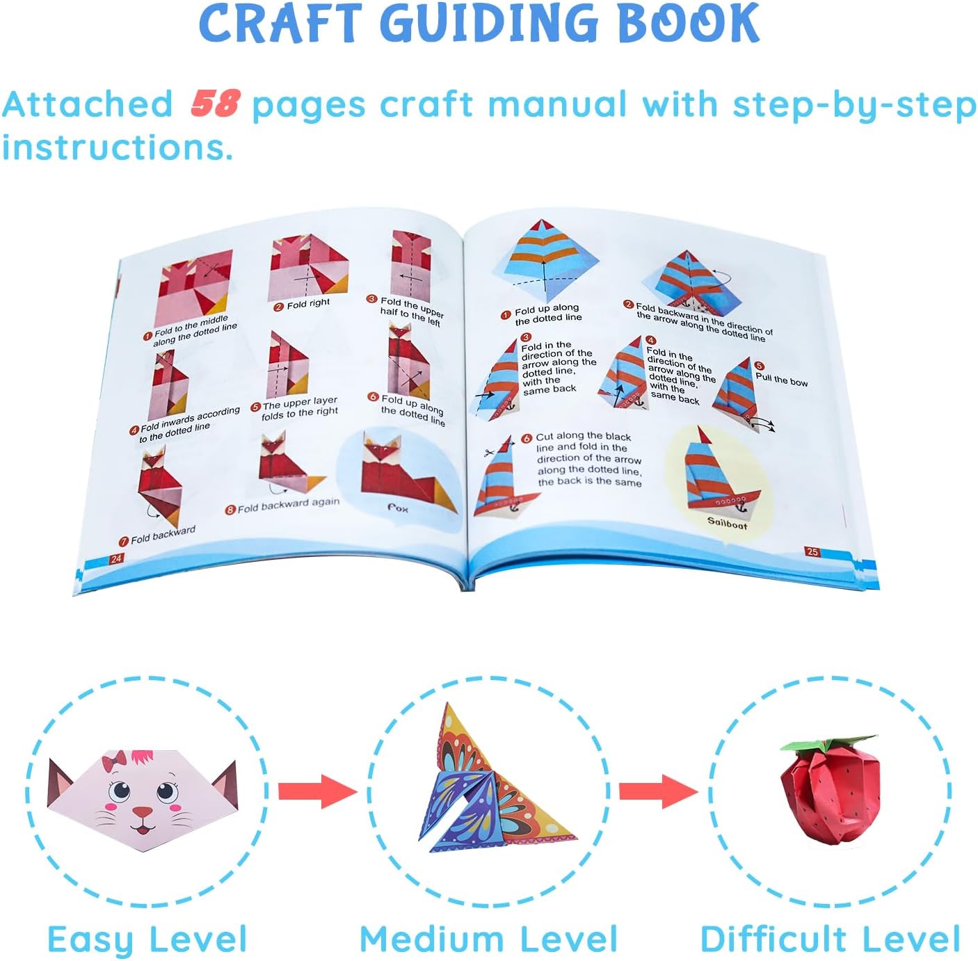 Origami Kit for Kids Ages 5-16, 108 Sheets with 54 Patterns & Instruction Book | Origami Paper Kit for Beginners & Advanced | Arts & Crafts Toys for Girls & Boys Ages 8-12 | Birthday & Christmas Gifts