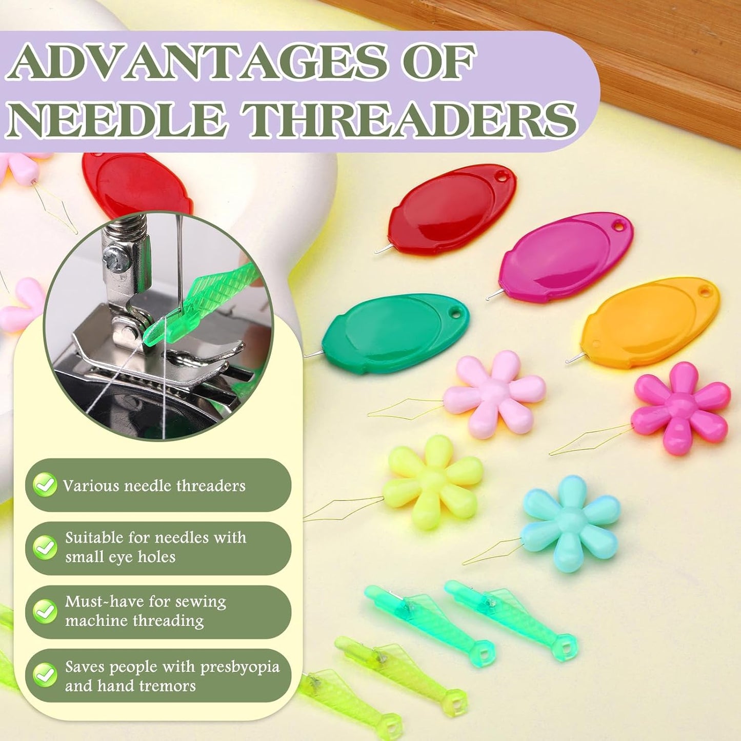 KAQRHFT 50 PCS Needle Threaders, Fish Mouth Sewing Machine Needle Threader, 5 Types Simple Needle Threader Tool for Needle Work, Sewing Machine, Embroidery Floss with Clear Storage Box